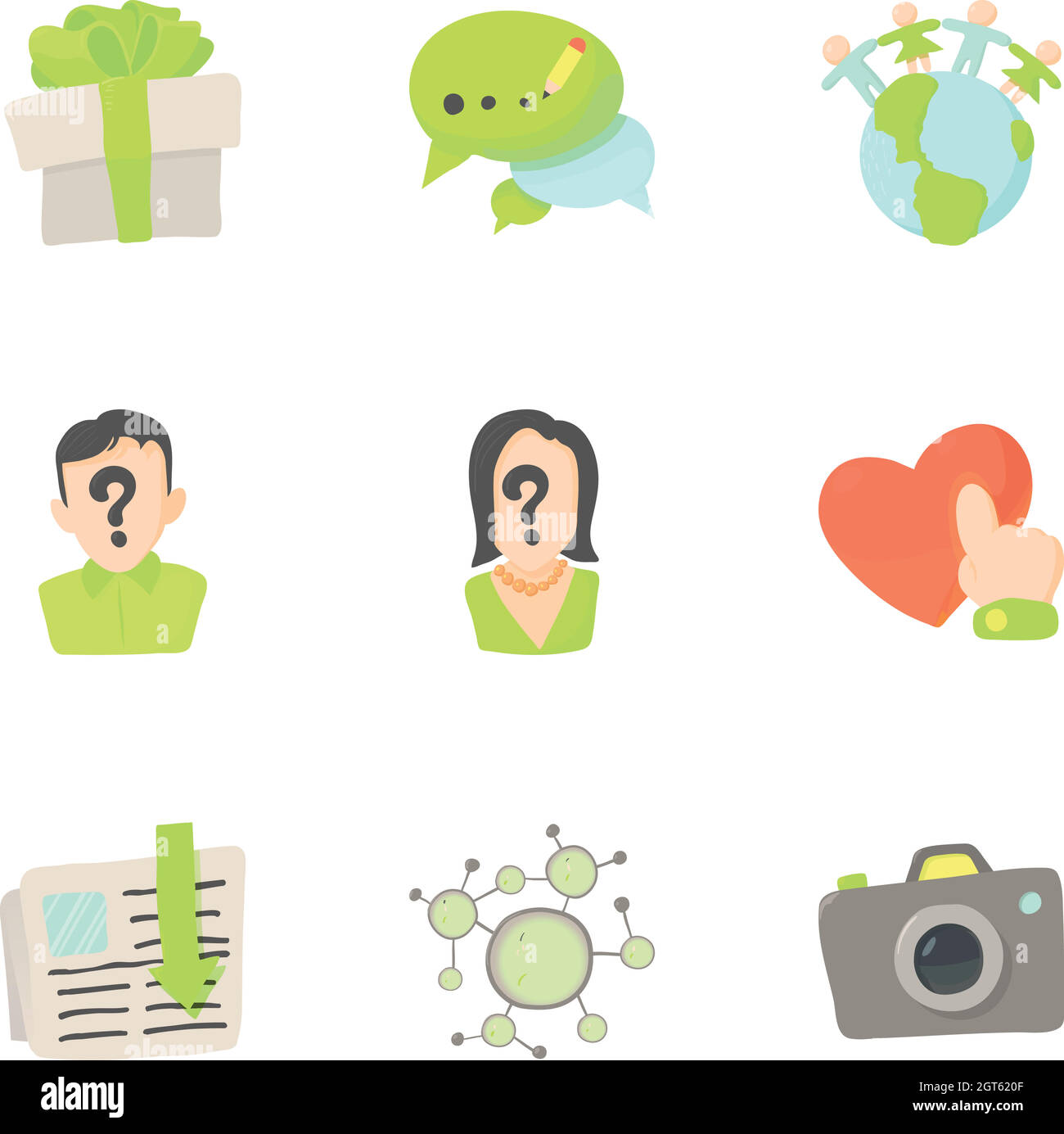 Icone di interazione online impostate, stile cartoon Illustrazione Vettoriale