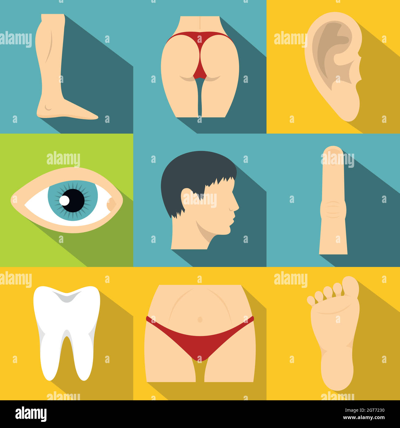 Set icone corpo umano, stile piatto Illustrazione Vettoriale