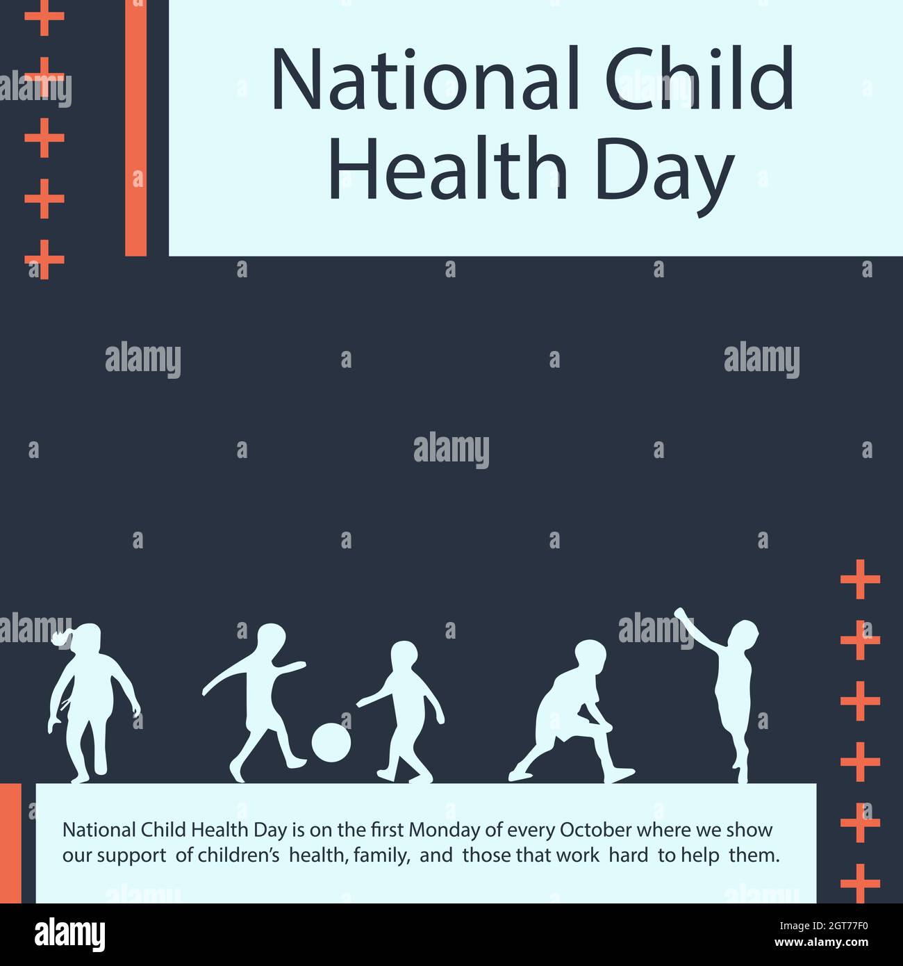 La Giornata nazionale della salute dei bambini è il primo lunedì di ogni ottobre. Illustrazione Vettoriale