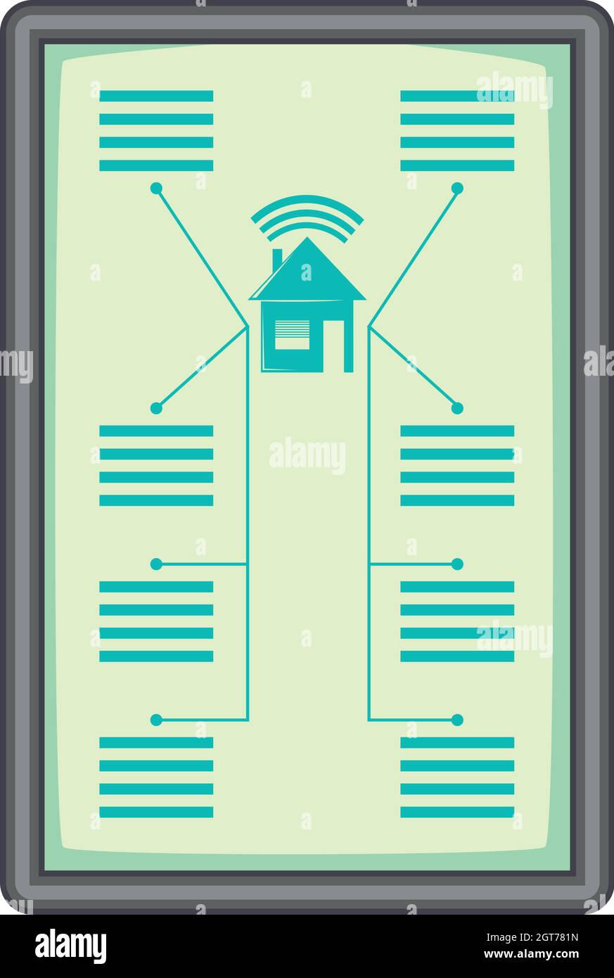 Tablet con sistema casa intelligente icona stile cartone animato Illustrazione Vettoriale