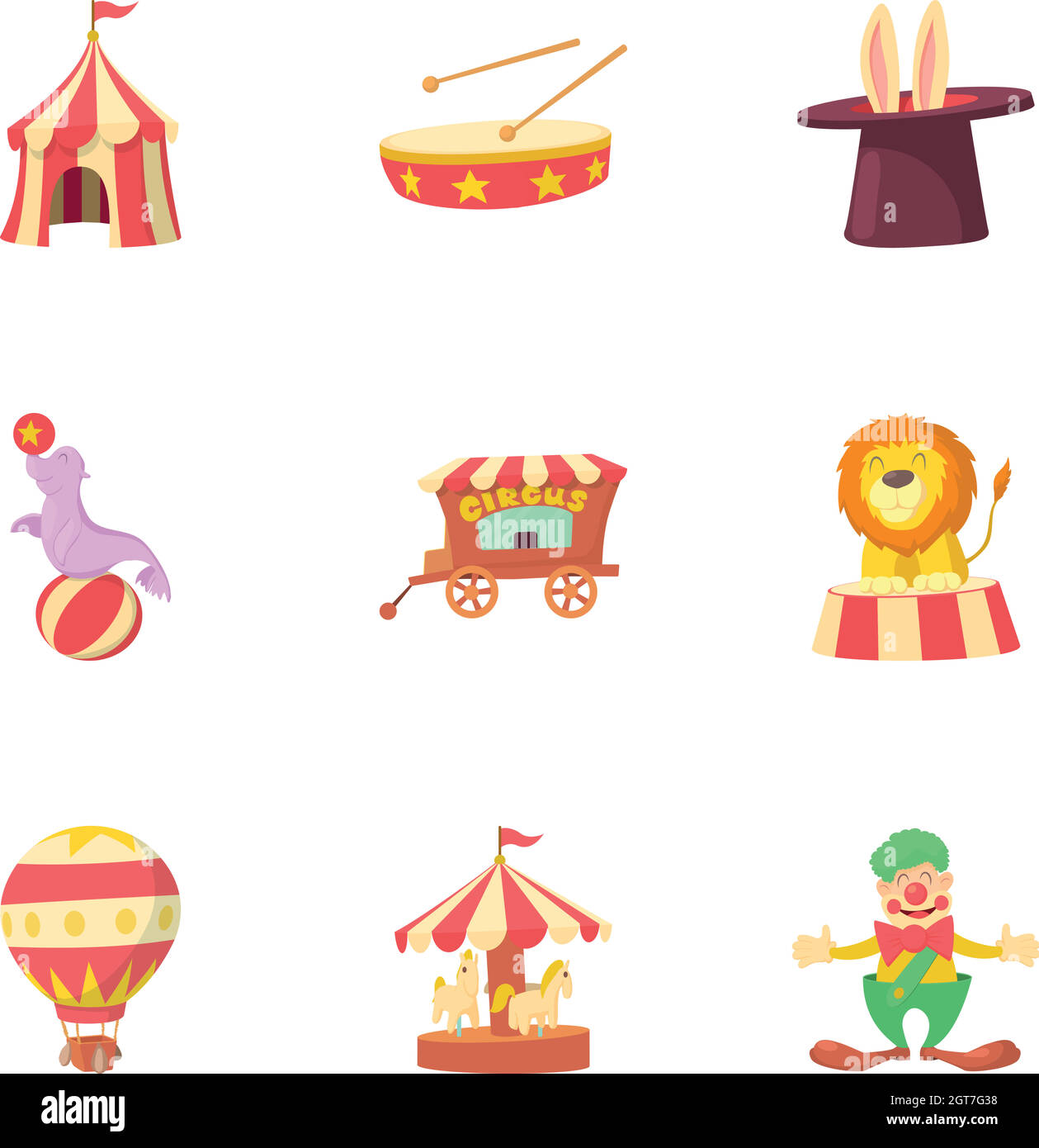 Circus chapiteau set di icone, stile cartoon Illustrazione Vettoriale