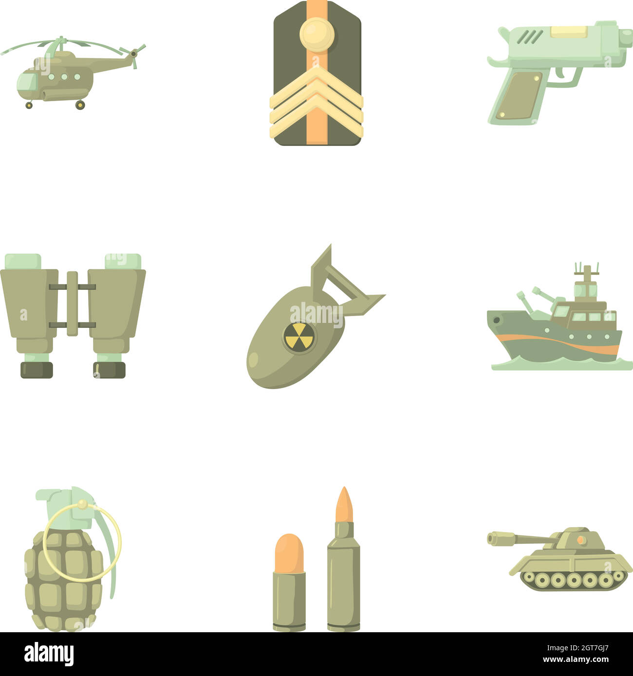 Apparecchiature di guerra set di icone, stile cartoon Illustrazione Vettoriale