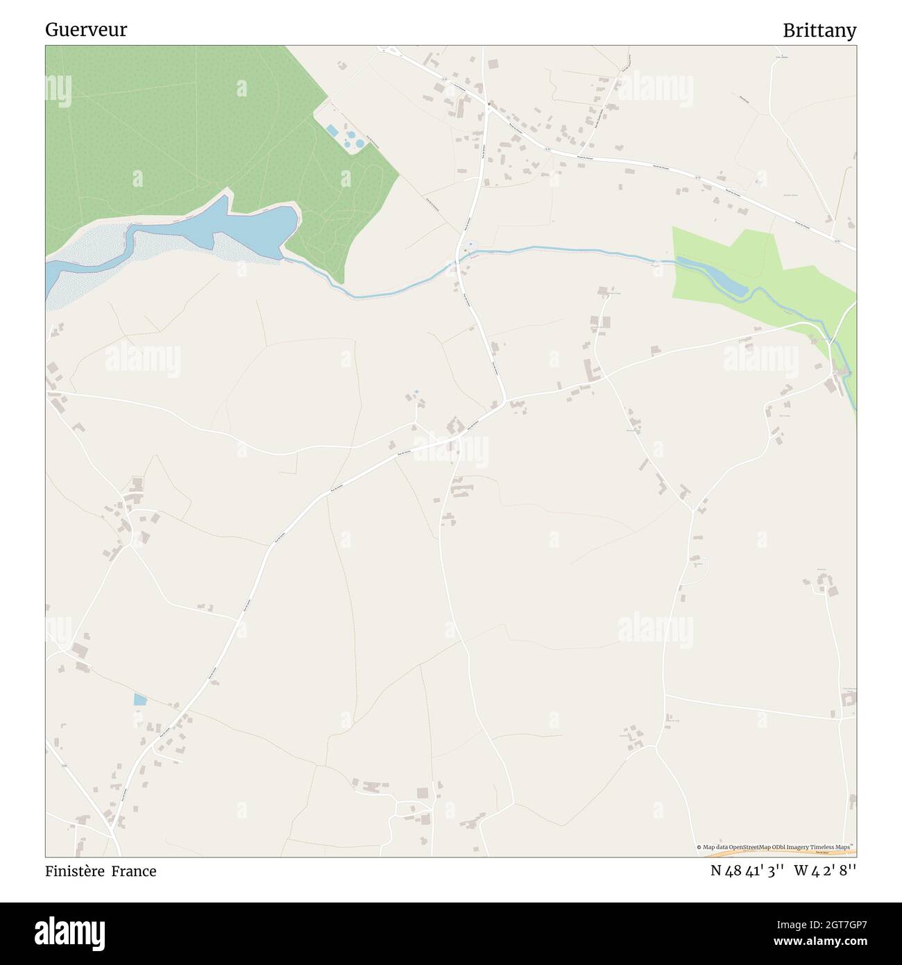 Guerveur, Finistère, Francia, Bretagna, N 48 41' 3'', W 4 2' 8''', mappa, mappa senza tempo pubblicata nel 2021. Viaggiatori, esploratori e avventurieri come Florence Nightingale, David Livingstone, Ernest Shackleton, Lewis and Clark e Sherlock Holmes si sono affidati alle mappe per pianificare i viaggi verso gli angoli più remoti del mondo, Timeless Maps sta mappando la maggior parte delle località del mondo, mostrando il successo di grandi sogni Foto Stock