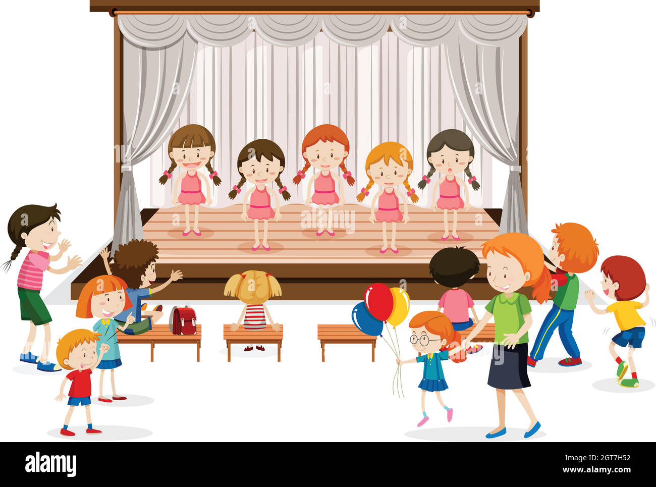 Gruppo di ragazze show sul palco Illustrazione Vettoriale