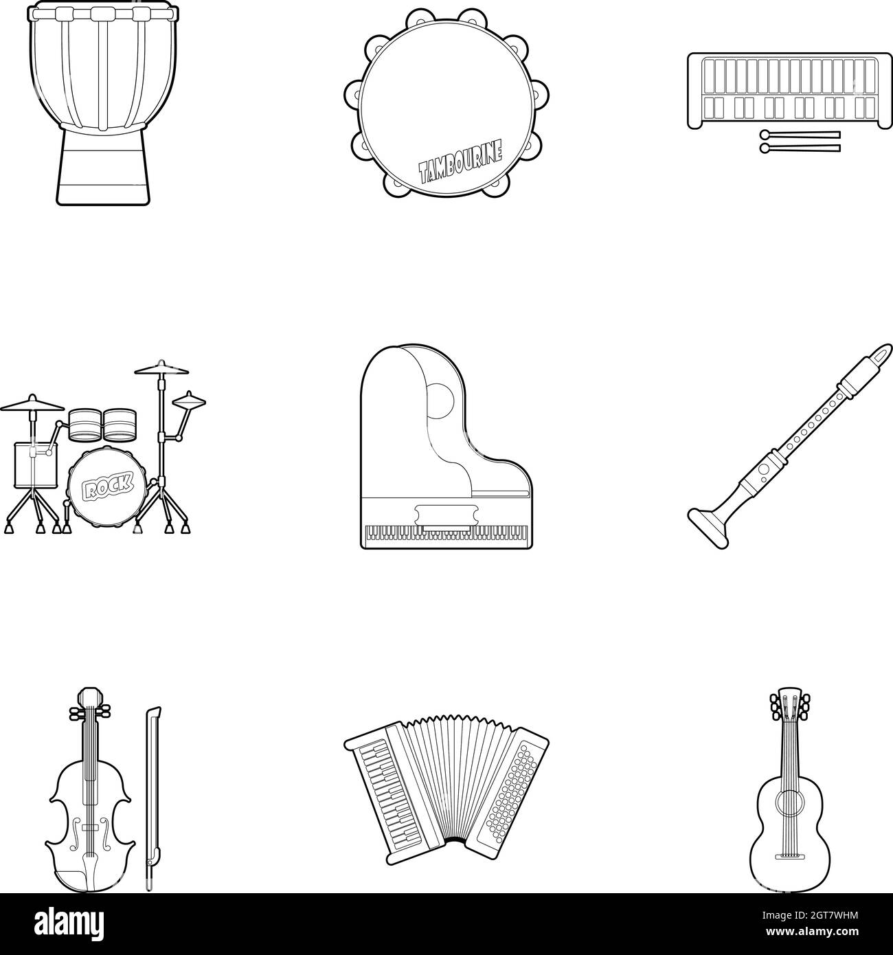Strumenti musicali set di icone di stile di contorno Illustrazione Vettoriale
