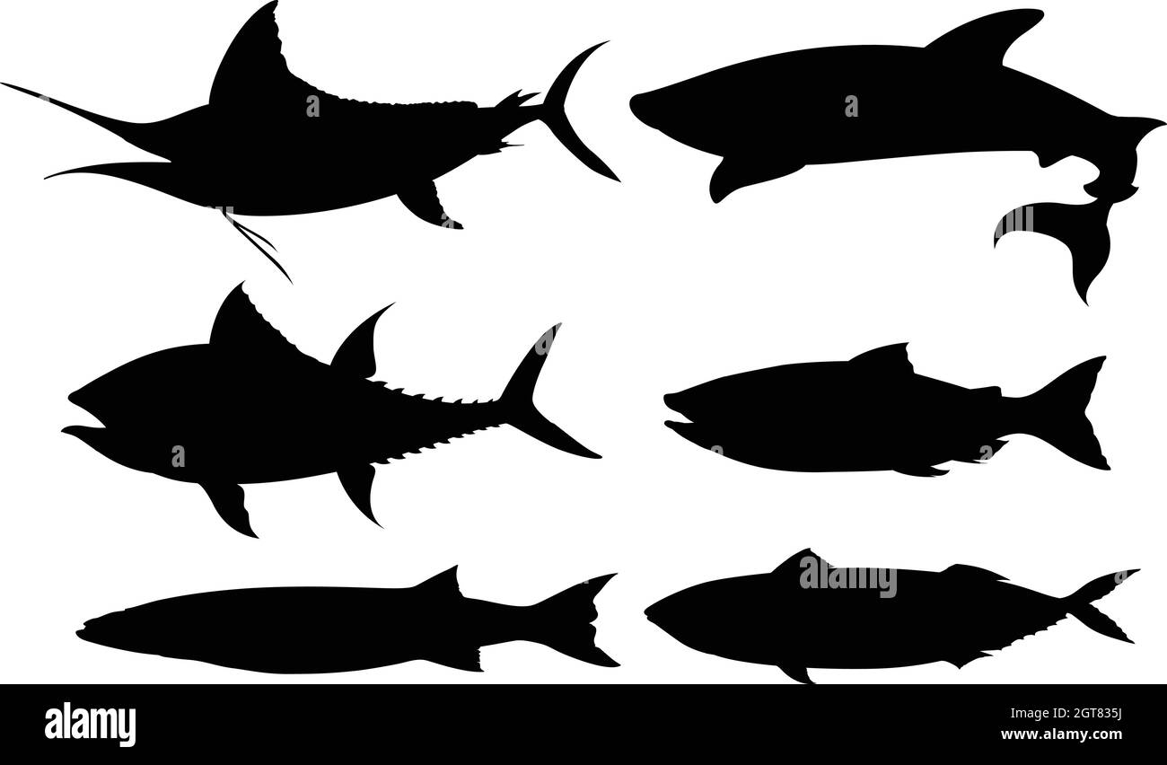 Set di pesce contorno nero Illustrazione Vettoriale