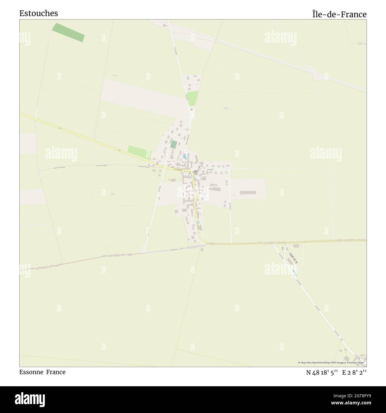 Estouches, Essonne, Francia, Île-de-France, N 48 18' 5'', e 2 8' 2''', mappa, mappa senza tempo pubblicata nel 2021. Viaggiatori, esploratori e avventurieri come Florence Nightingale, David Livingstone, Ernest Shackleton, Lewis and Clark e Sherlock Holmes si sono affidati alle mappe per pianificare i viaggi verso gli angoli più remoti del mondo, Timeless Maps sta mappando la maggior parte delle località del mondo, mostrando il successo di grandi sogni Foto Stock