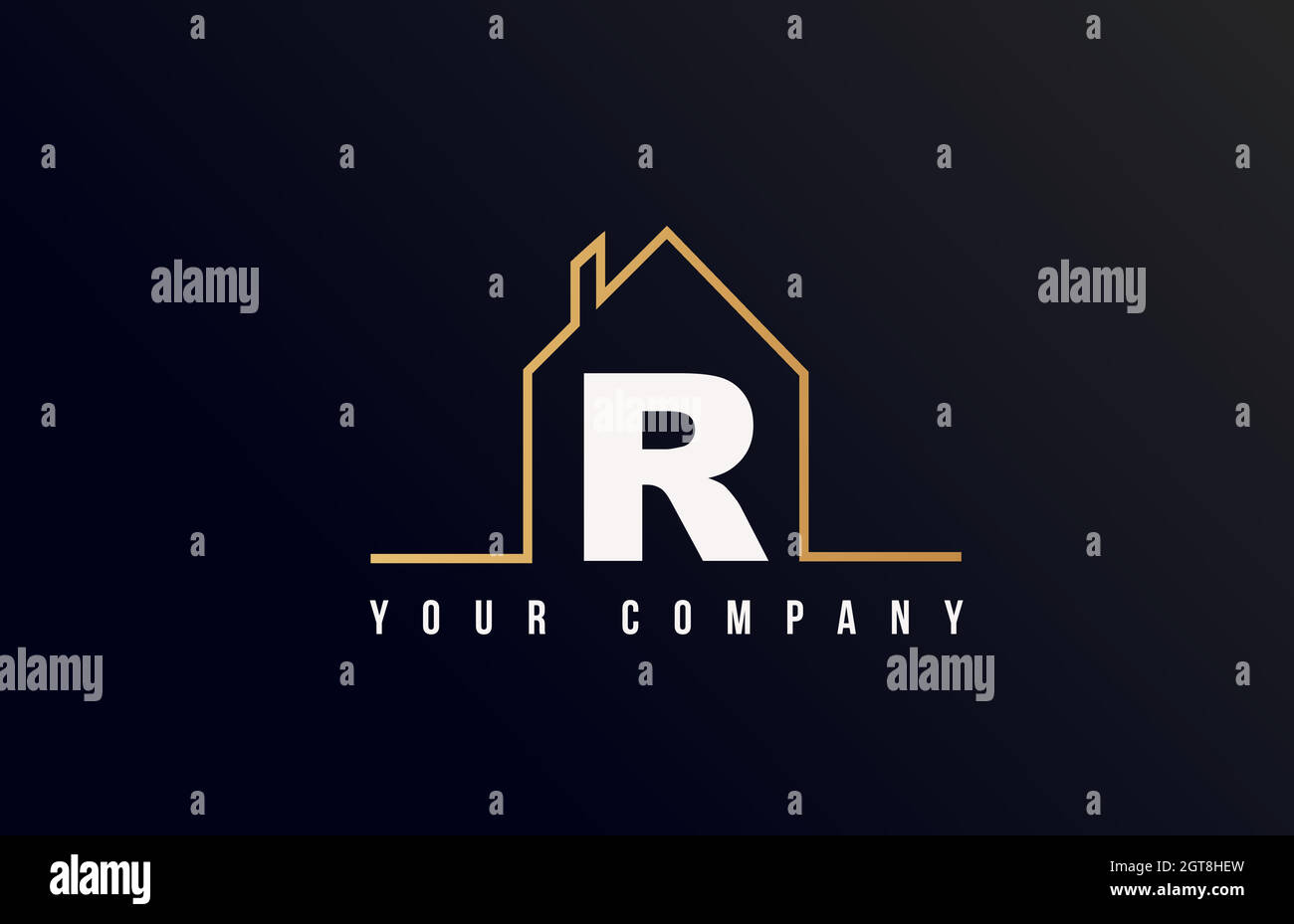 R House lettera icona logo disegno. Casa immobiliare per l'azienda e l'identità di business con linea contorno di una casa Illustrazione Vettoriale