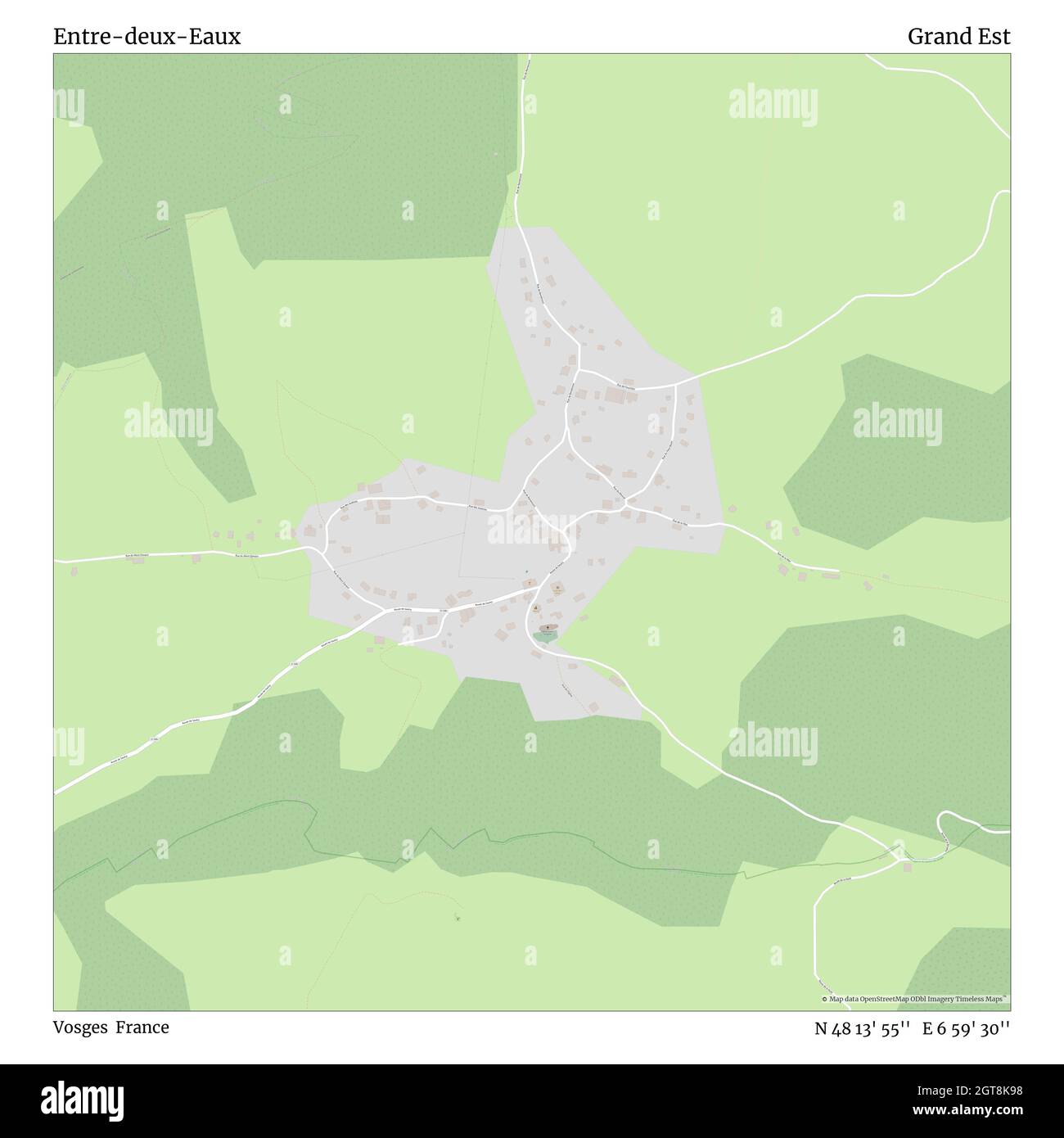 Entre-deux-Eaux, Vosgi, Francia, Grand Est, N 48 13' 55'', e 6 59' 30''', mappa, mappa senza tempo pubblicata nel 2021. Viaggiatori, esploratori e avventurieri come Florence Nightingale, David Livingstone, Ernest Shackleton, Lewis and Clark e Sherlock Holmes si sono affidati alle mappe per pianificare i viaggi verso gli angoli più remoti del mondo, Timeless Maps sta mappando la maggior parte delle località del mondo, mostrando il successo di grandi sogni Foto Stock