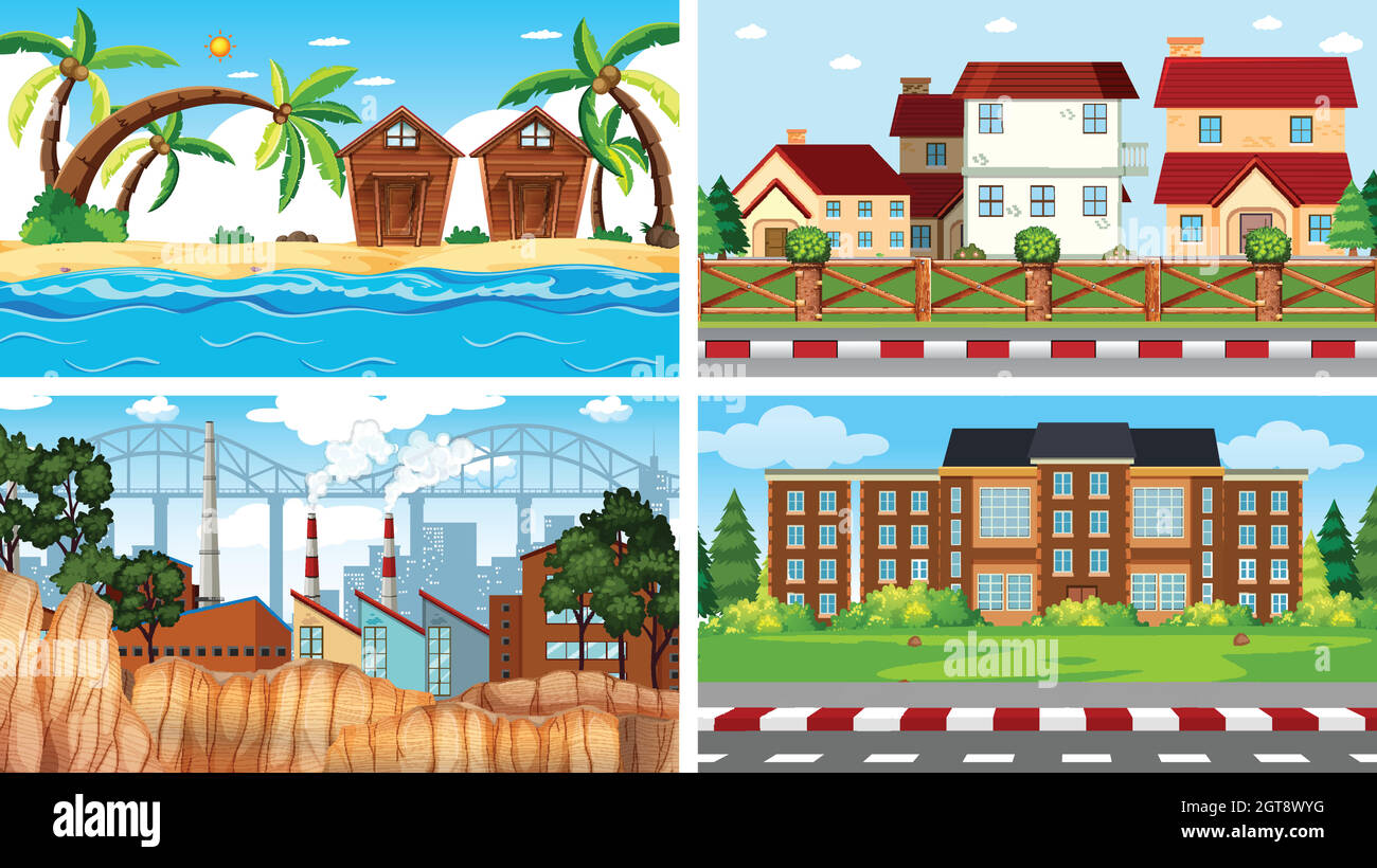 Set di scene in ambiente naturale Illustrazione Vettoriale