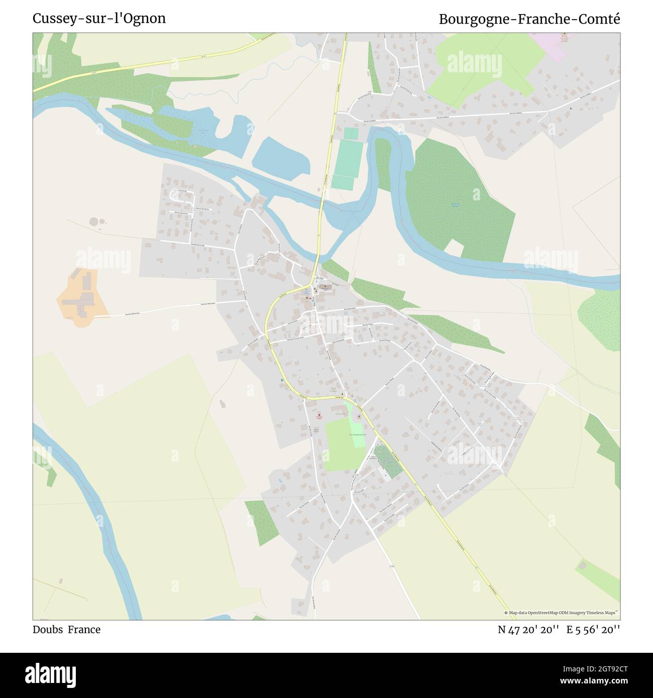 Cussey-sur-l'Ognon, Doubs, Francia, Bourgogne-Franche-Comté, N 47 20' 20''', e 5 56' 20''', mappa, mappa senza tempo pubblicata nel 2021. Viaggiatori, esploratori e avventurieri come Florence Nightingale, David Livingstone, Ernest Shackleton, Lewis and Clark e Sherlock Holmes si sono affidati alle mappe per pianificare i viaggi verso gli angoli più remoti del mondo, Timeless Maps sta mappando la maggior parte delle località del mondo, mostrando il successo di grandi sogni Foto Stock