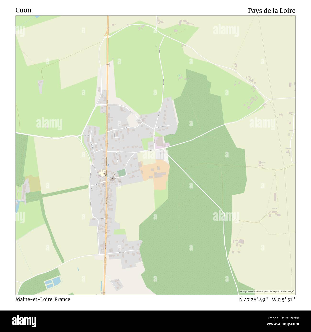 Cuon, Maine-et-Loire, Francia, Pays de la Loire, N 47 28' 49'', W 0 5' 51''', mappa, mappa senza tempo pubblicata nel 2021. Viaggiatori, esploratori e avventurieri come Florence Nightingale, David Livingstone, Ernest Shackleton, Lewis and Clark e Sherlock Holmes si sono affidati alle mappe per pianificare i viaggi verso gli angoli più remoti del mondo, Timeless Maps sta mappando la maggior parte delle località del mondo, mostrando il successo di grandi sogni Foto Stock