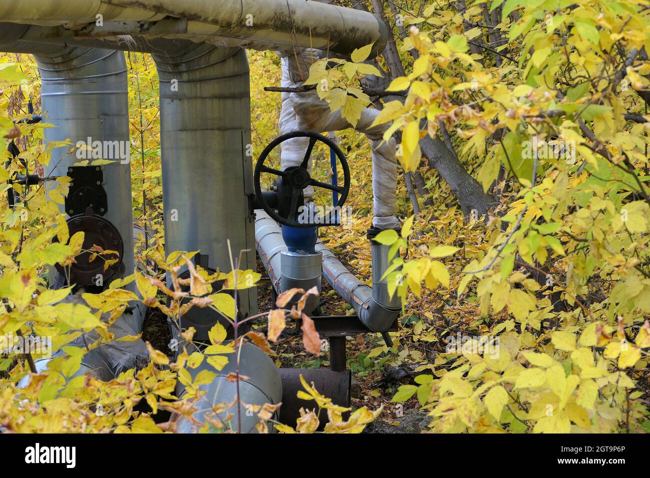tubazioni del sistema centralizzato di approvvigionamento idrico e termico per la città . Foto di alta qualità Foto Stock
