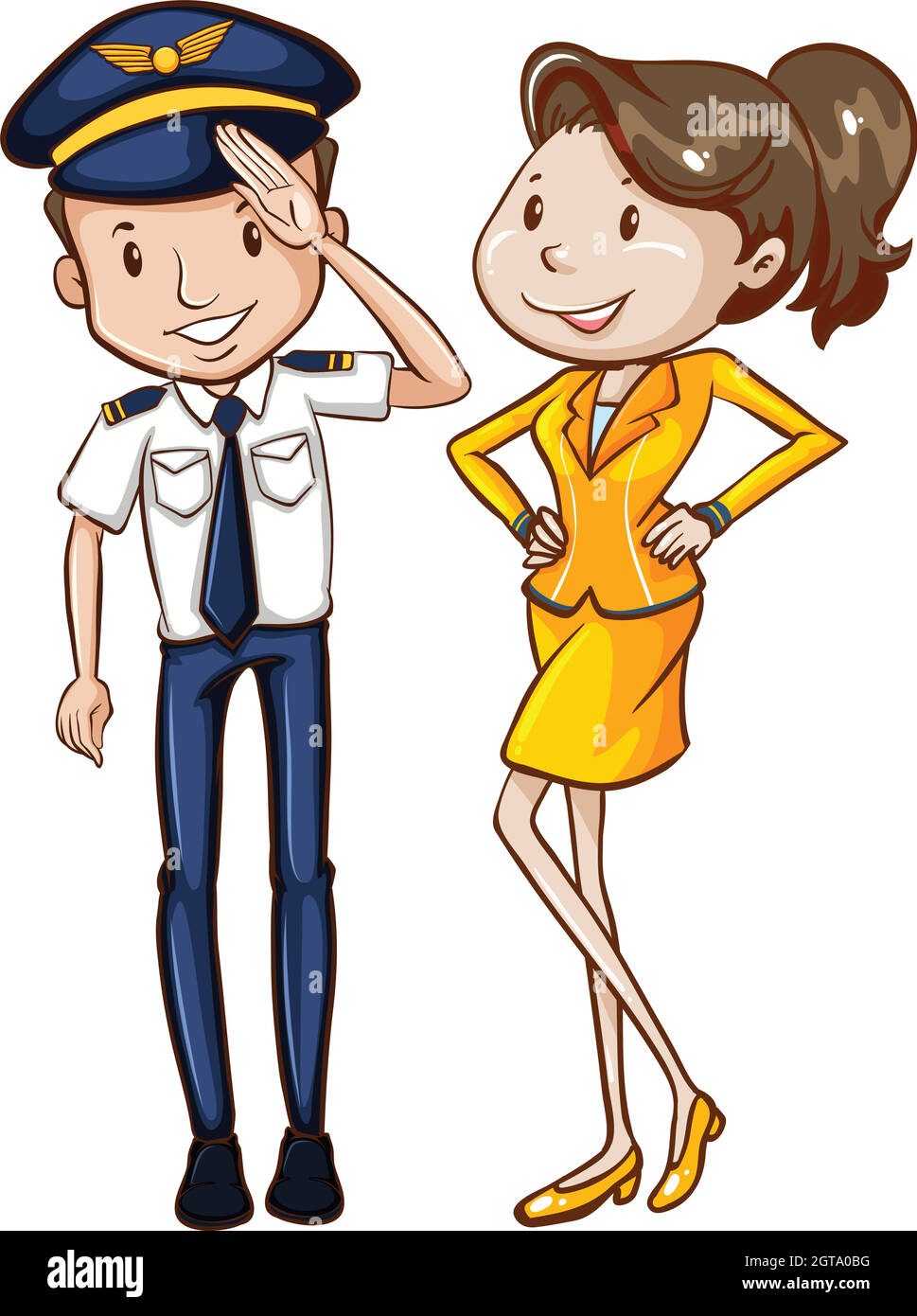 Un semplice schizzo colorato di un pilota e di una hostess Illustrazione Vettoriale