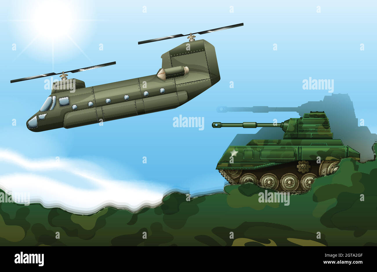 Un carro armato militare e un elicottero Illustrazione Vettoriale