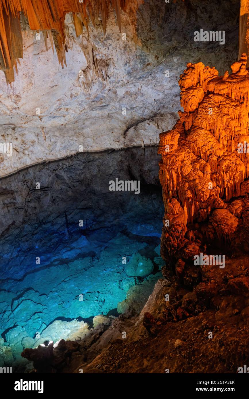 Dettagli interni della Grotta di Gilindre (Aynaligol), Mersin, Turchia Foto Stock