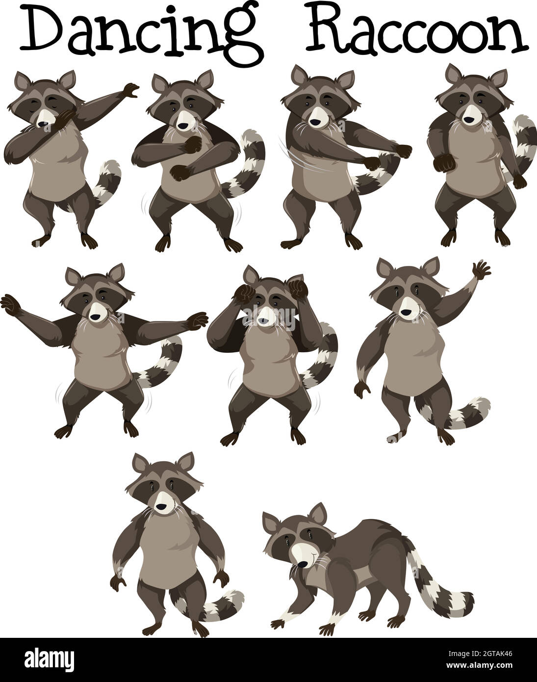 Posizione di ballo del personaggio di Raccoon Illustrazione Vettoriale
