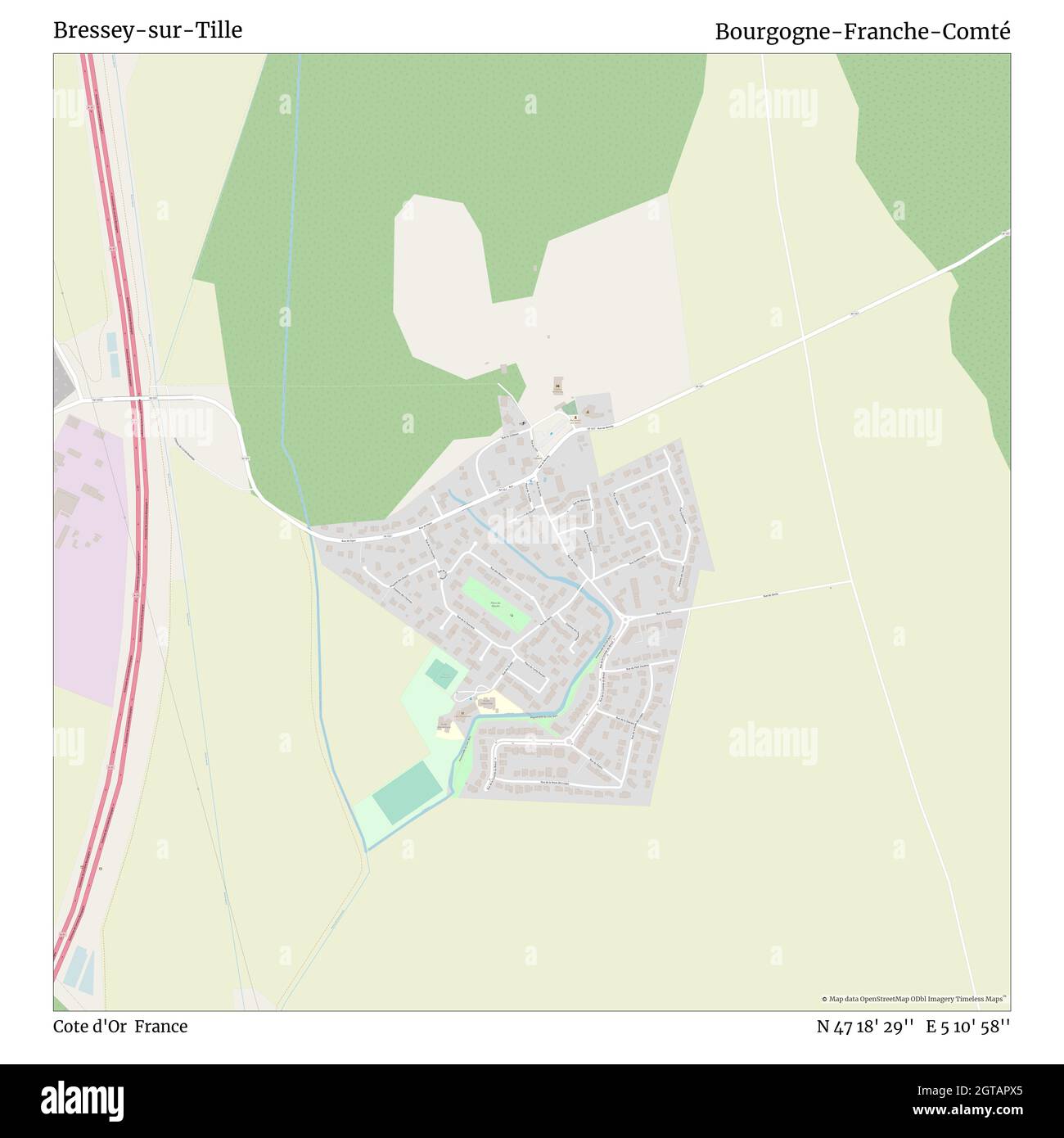 Bressey-sur-Tille, Cote d'Or, Francia, Bourgogne-Franche-Comté, N 47 18' 29'', e 5 10' 58''', mappa, mappa senza tempo pubblicata nel 2021. Viaggiatori, esploratori e avventurieri come Florence Nightingale, David Livingstone, Ernest Shackleton, Lewis and Clark e Sherlock Holmes si sono affidati alle mappe per pianificare i viaggi verso gli angoli più remoti del mondo, Timeless Maps sta mappando la maggior parte delle località del mondo, mostrando il successo di grandi sogni Foto Stock