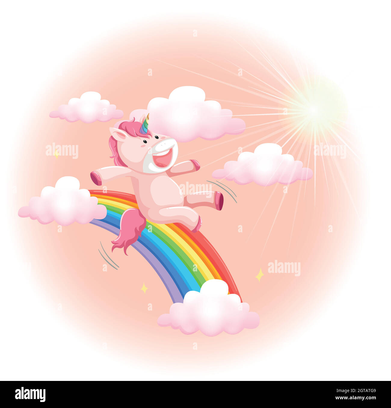 Felice unicorno sul cielo Illustrazione Vettoriale