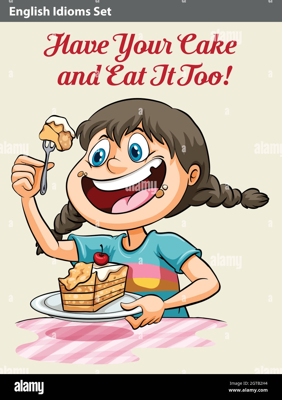 Una ragazza di mangiare una torta Illustrazione Vettoriale