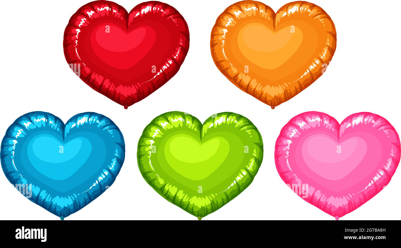 Bollature a forma di cuore in cinque colori Illustrazione Vettoriale