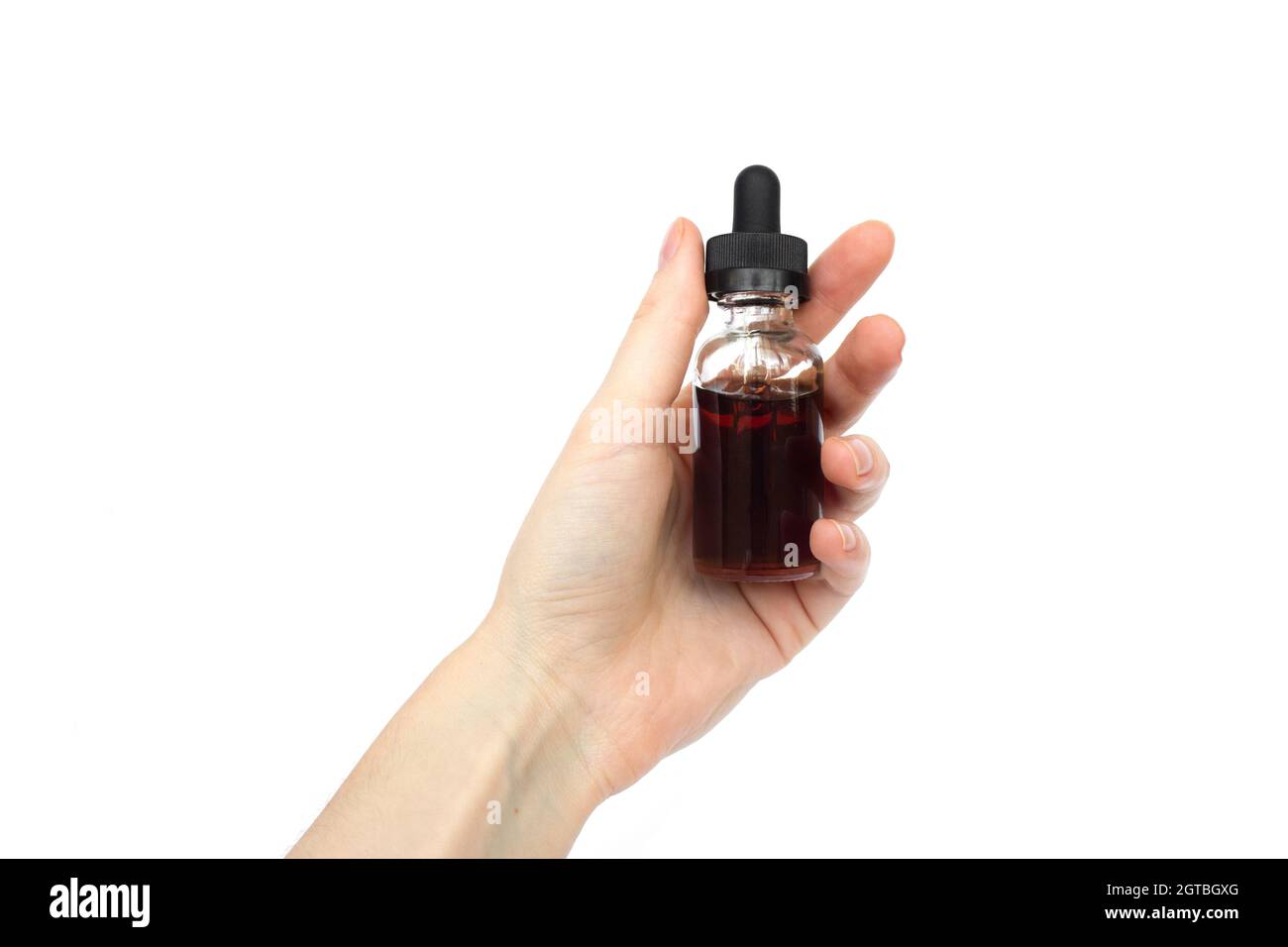 flacone cosmetico in vetro femmina con pipetta isolata su sfondo bianco Foto Stock