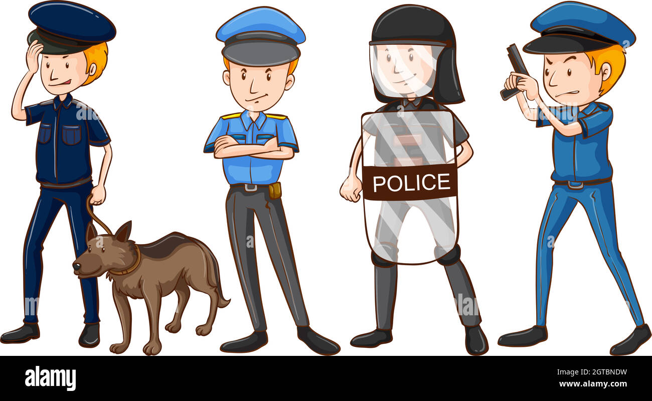 Polizia in diverse uniformi Illustrazione Vettoriale
