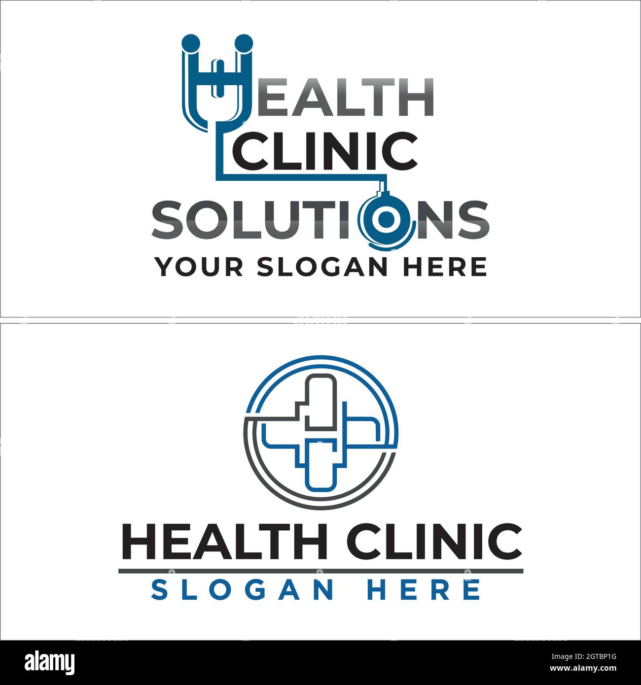 Disegno iniziale del logo dello stetoscopio della clinica sanitaria Illustrazione Vettoriale