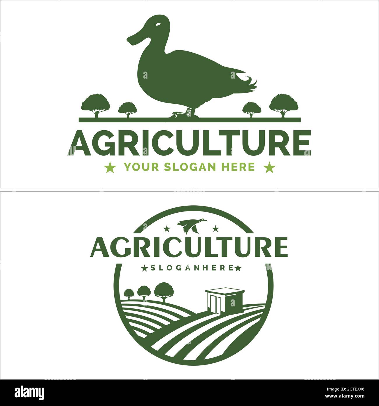 Agricoltura terra campo anatra fattoria logo design Illustrazione Vettoriale