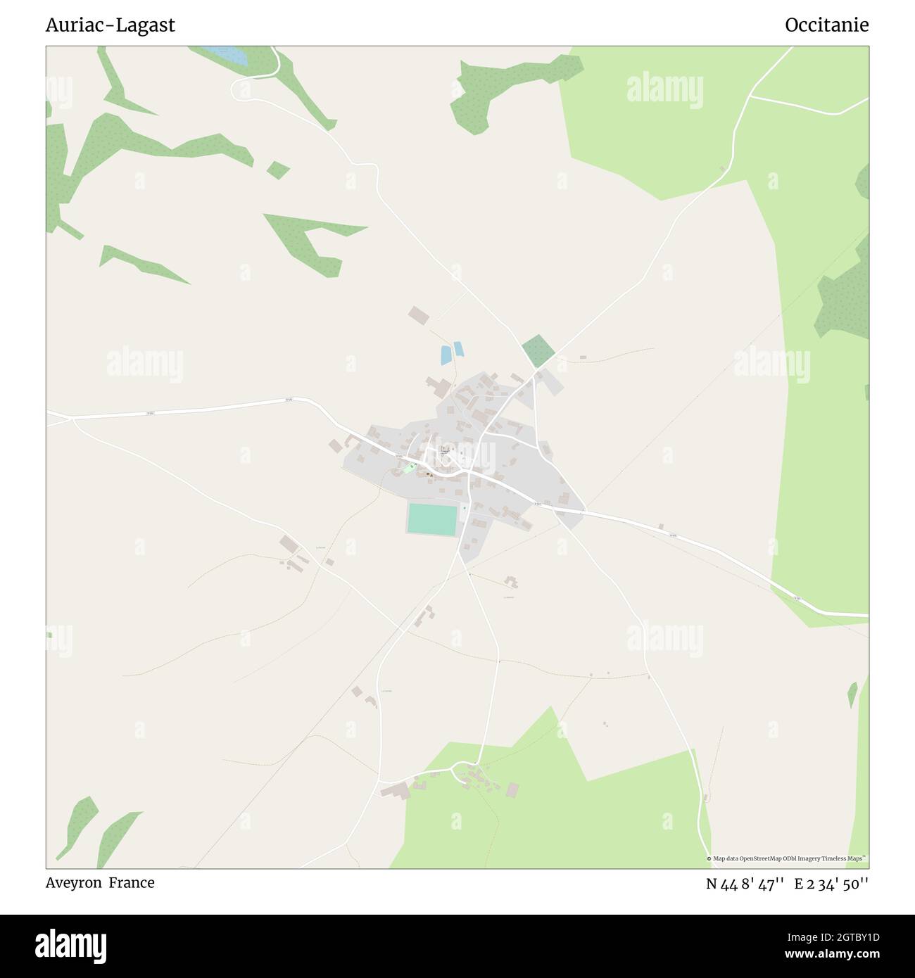 Auriac-Lagast, Aveyron, Francia, Occitanie, N 44 8' 47''', e 2 34' 50''', mappa, Mappa senza tempo pubblicata nel 2021. Viaggiatori, esploratori e avventurieri come Florence Nightingale, David Livingstone, Ernest Shackleton, Lewis and Clark e Sherlock Holmes si sono affidati alle mappe per pianificare i viaggi verso gli angoli più remoti del mondo, Timeless Maps sta mappando la maggior parte delle località del mondo, mostrando il successo di grandi sogni Foto Stock