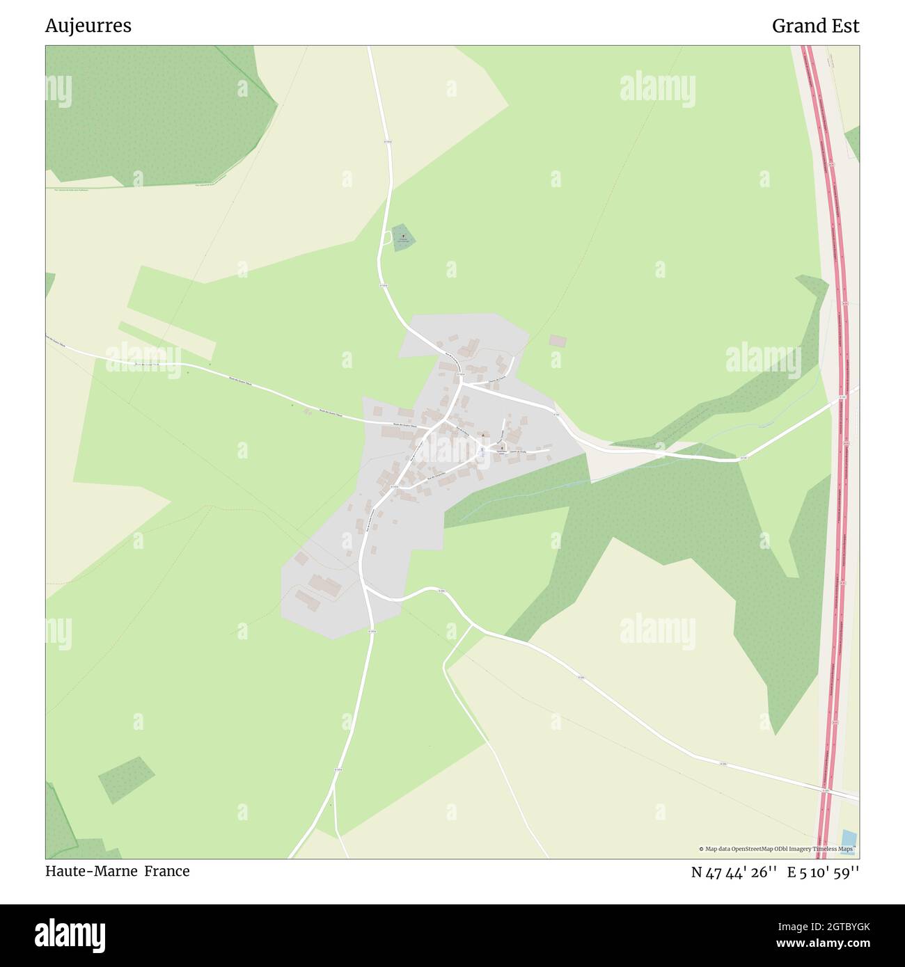 Aujeurres, Haute-Marne, Francia, Grand Est, N 47 44' 26'', e 5 10' 59''', mappa, mappa senza tempo pubblicata nel 2021. Viaggiatori, esploratori e avventurieri come Florence Nightingale, David Livingstone, Ernest Shackleton, Lewis and Clark e Sherlock Holmes si sono affidati alle mappe per pianificare i viaggi verso gli angoli più remoti del mondo, Timeless Maps sta mappando la maggior parte delle località del mondo, mostrando il successo di grandi sogni Foto Stock