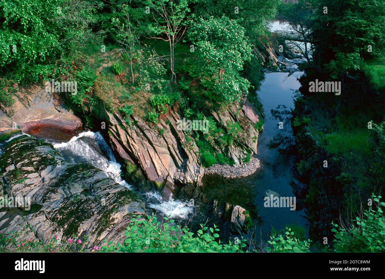 1979 giugno - cascata vicino a Ponterwydd, Dyfed, Galles. Foto Stock