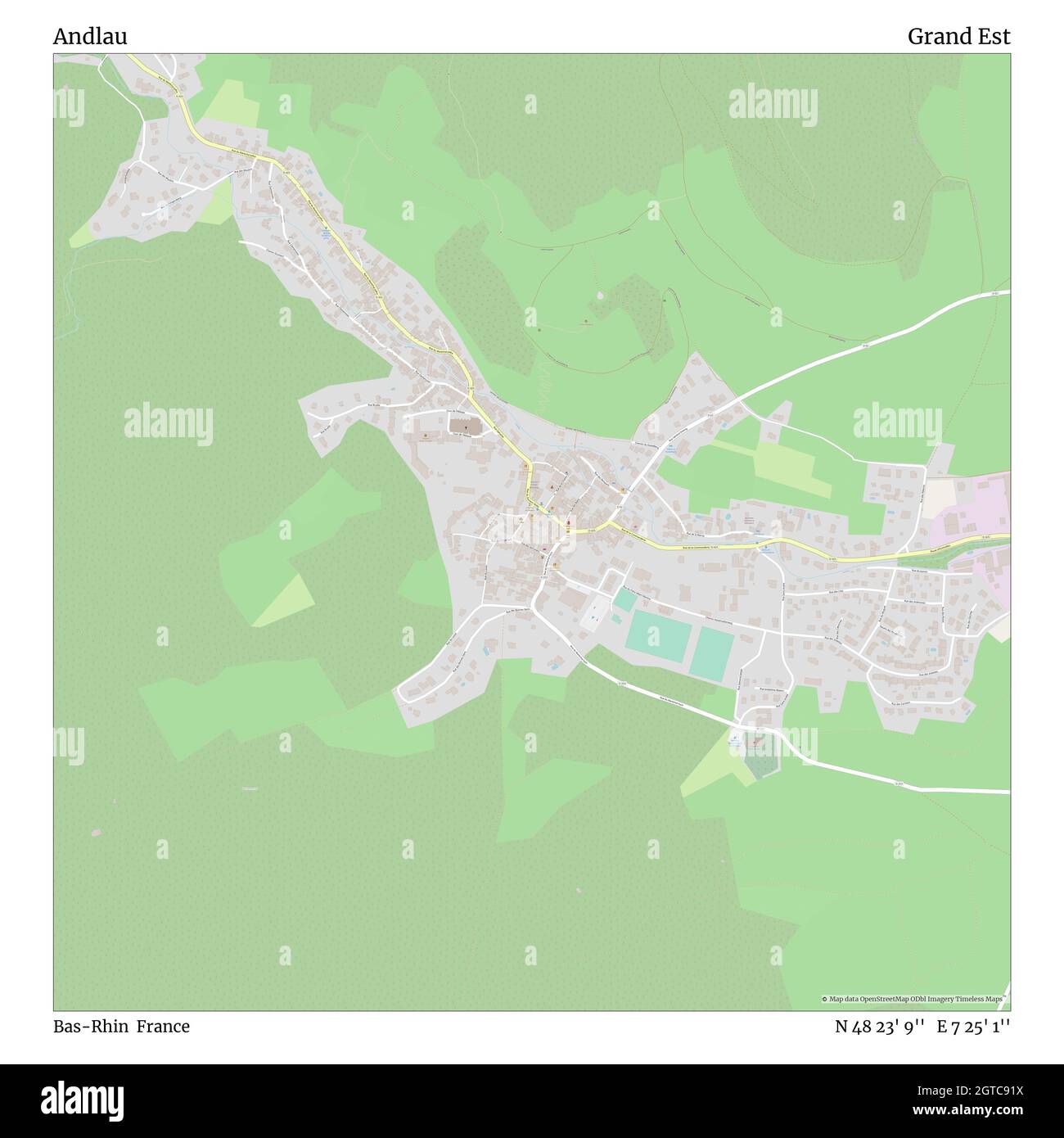 Andlau, Bas-Rhin, Francia, Grand Est, N 48 23' 9'', e 7 25' 1''', mappa, mappa senza tempo pubblicata nel 2021. Viaggiatori, esploratori e avventurieri come Florence Nightingale, David Livingstone, Ernest Shackleton, Lewis and Clark e Sherlock Holmes si sono affidati alle mappe per pianificare i viaggi verso gli angoli più remoti del mondo, Timeless Maps sta mappando la maggior parte delle località del mondo, mostrando il successo di grandi sogni Foto Stock