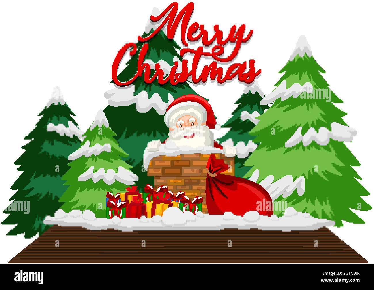 Tema di Natale con Santa sul tetto Illustrazione Vettoriale