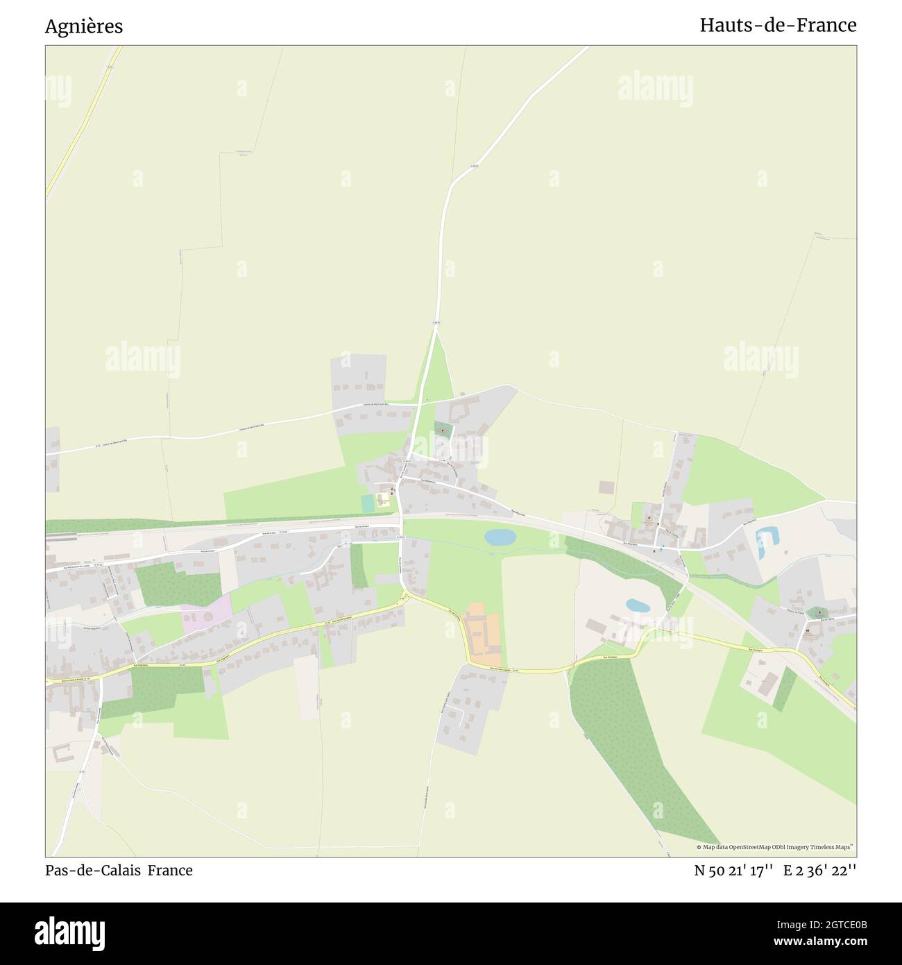 Agnières, Pas-de-Calais, Francia, Hauts-de-France, N 50 21' 17''', e 2 36' 22''', mappa, Mappa senza tempo pubblicata nel 2021. Viaggiatori, esploratori e avventurieri come Florence Nightingale, David Livingstone, Ernest Shackleton, Lewis and Clark e Sherlock Holmes si sono affidati alle mappe per pianificare i viaggi verso gli angoli più remoti del mondo, Timeless Maps sta mappando la maggior parte delle località del mondo, mostrando il successo di grandi sogni Foto Stock