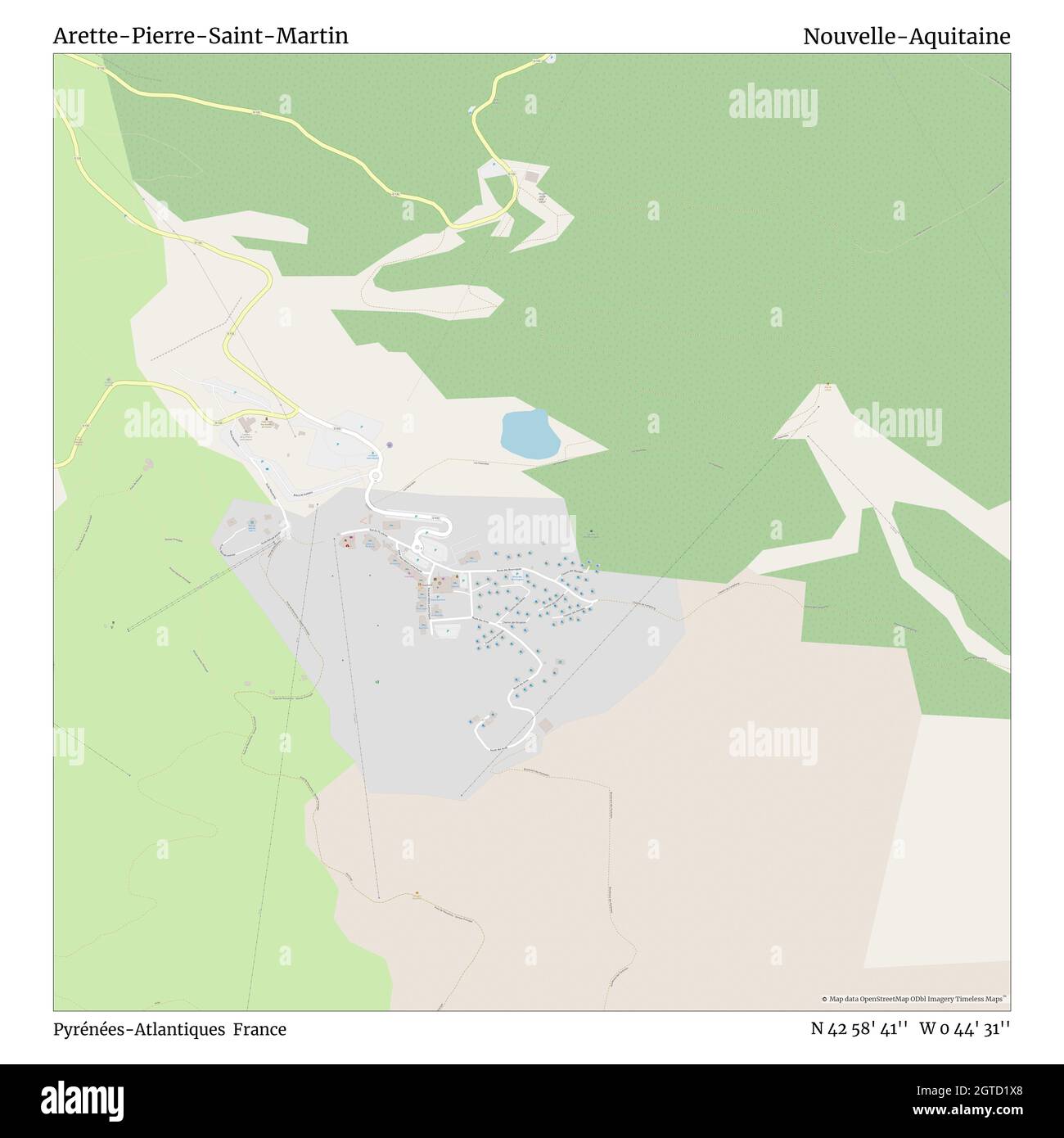 Arette-Pierre-Saint-Martin, Pyrénées-Atlantici, Francia, Nouvelle-Aquitaine, N 42 58' 41'', W 0 44' 31''', mappa, mappa senza tempo pubblicata nel 2021. Viaggiatori, esploratori e avventurieri come Florence Nightingale, David Livingstone, Ernest Shackleton, Lewis and Clark e Sherlock Holmes si sono affidati alle mappe per pianificare i viaggi verso gli angoli più remoti del mondo, Timeless Maps sta mappando la maggior parte delle località del mondo, mostrando il successo di grandi sogni Foto Stock