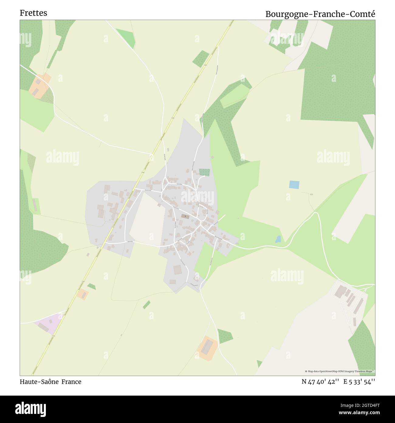 Frettes, Haute-Saône, Francia, Bourgogne-Franche-Comté, N 47 40' 42'', e 5 33' 54''', mappa, mappa senza tempo pubblicata nel 2021. Viaggiatori, esploratori e avventurieri come Florence Nightingale, David Livingstone, Ernest Shackleton, Lewis and Clark e Sherlock Holmes si sono affidati alle mappe per pianificare i viaggi verso gli angoli più remoti del mondo, Timeless Maps sta mappando la maggior parte delle località del mondo, mostrando il successo di grandi sogni Foto Stock