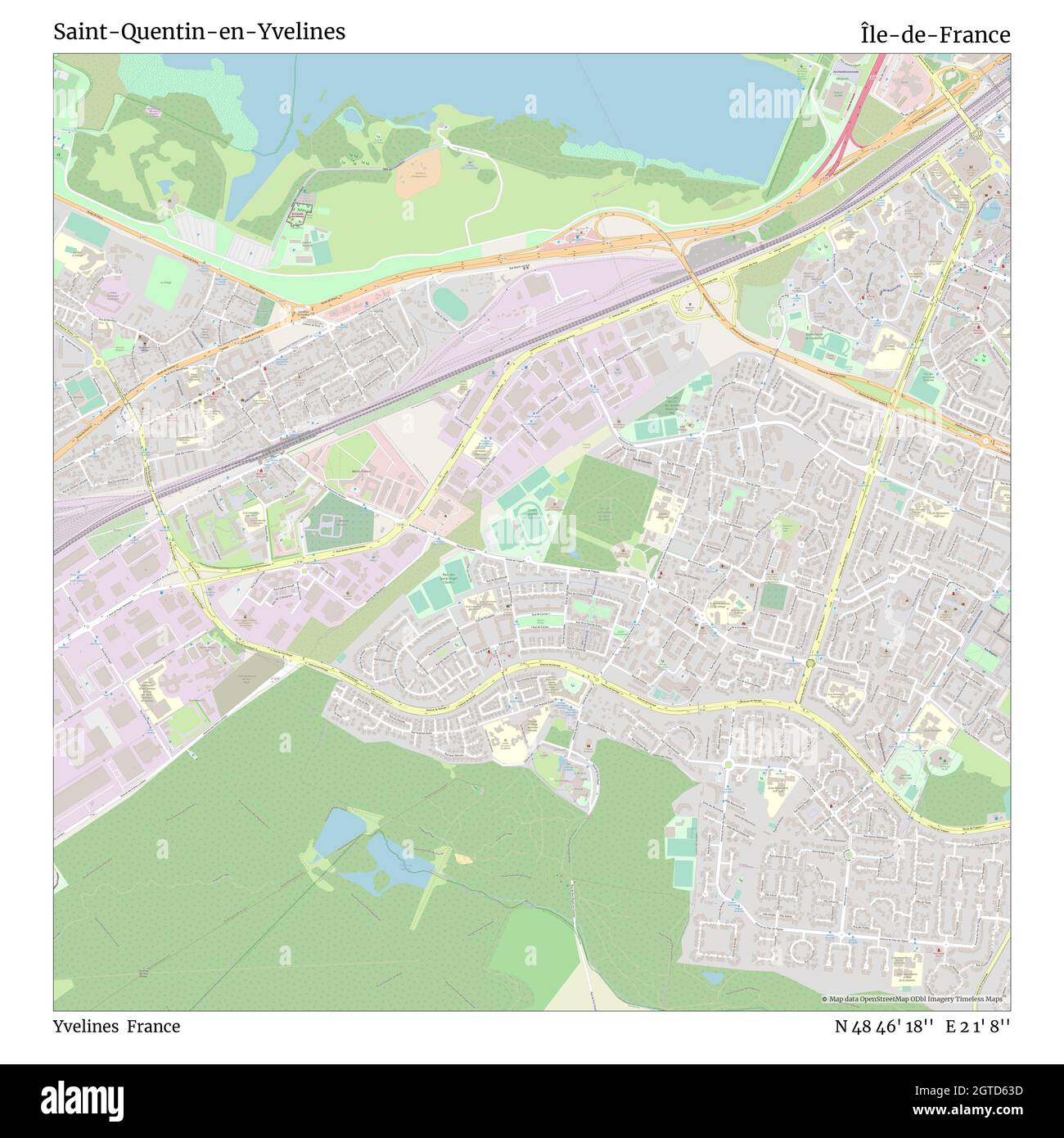 Saint-Quentin-en-Yvelines, Yvelines, Francia, Île-de-France, N 48 46' 18'', e 2 1' 8''', mappa, mappa senza tempo pubblicata nel 2021. Viaggiatori, esploratori e avventurieri come Florence Nightingale, David Livingstone, Ernest Shackleton, Lewis and Clark e Sherlock Holmes si sono affidati alle mappe per pianificare i viaggi verso gli angoli più remoti del mondo, Timeless Maps sta mappando la maggior parte delle località del mondo, mostrando il successo di grandi sogni Foto Stock