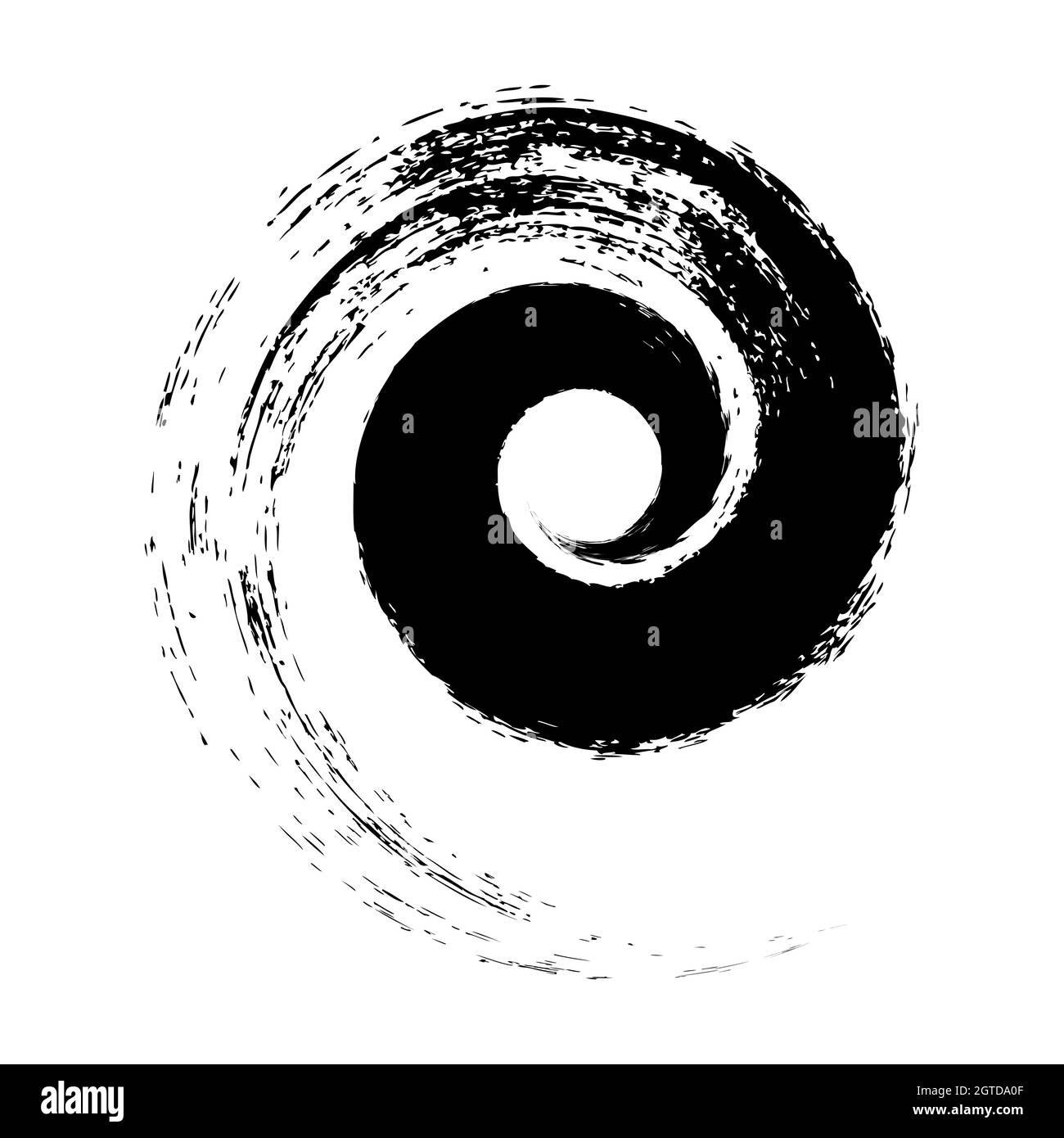 Grunge tratto spazzola a spirale nera. Illustrazione vettoriale. Elemento di design alla moda per icona, emblema, badge, logo, banner, tatuaggio e sfondo astratto Illustrazione Vettoriale