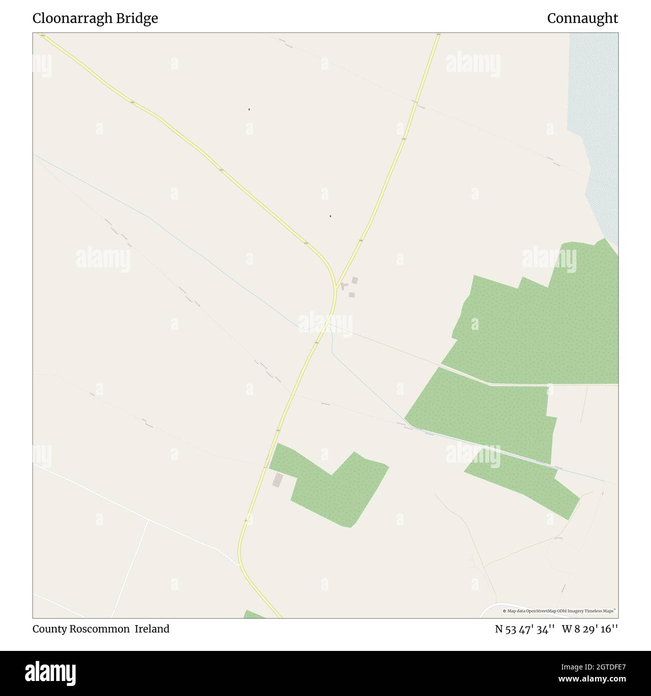 Cloonarragh Bridge, County Roscommon, Irlanda, Connaught, N 53 47' 34'', W 8 29' 16''', mappa, mappa senza tempo pubblicata nel 2021. Viaggiatori, esploratori e avventurieri come Florence Nightingale, David Livingstone, Ernest Shackleton, Lewis and Clark e Sherlock Holmes si sono affidati alle mappe per pianificare i viaggi verso gli angoli più remoti del mondo, Timeless Maps sta mappando la maggior parte delle località del mondo, mostrando il successo di grandi sogni Foto Stock