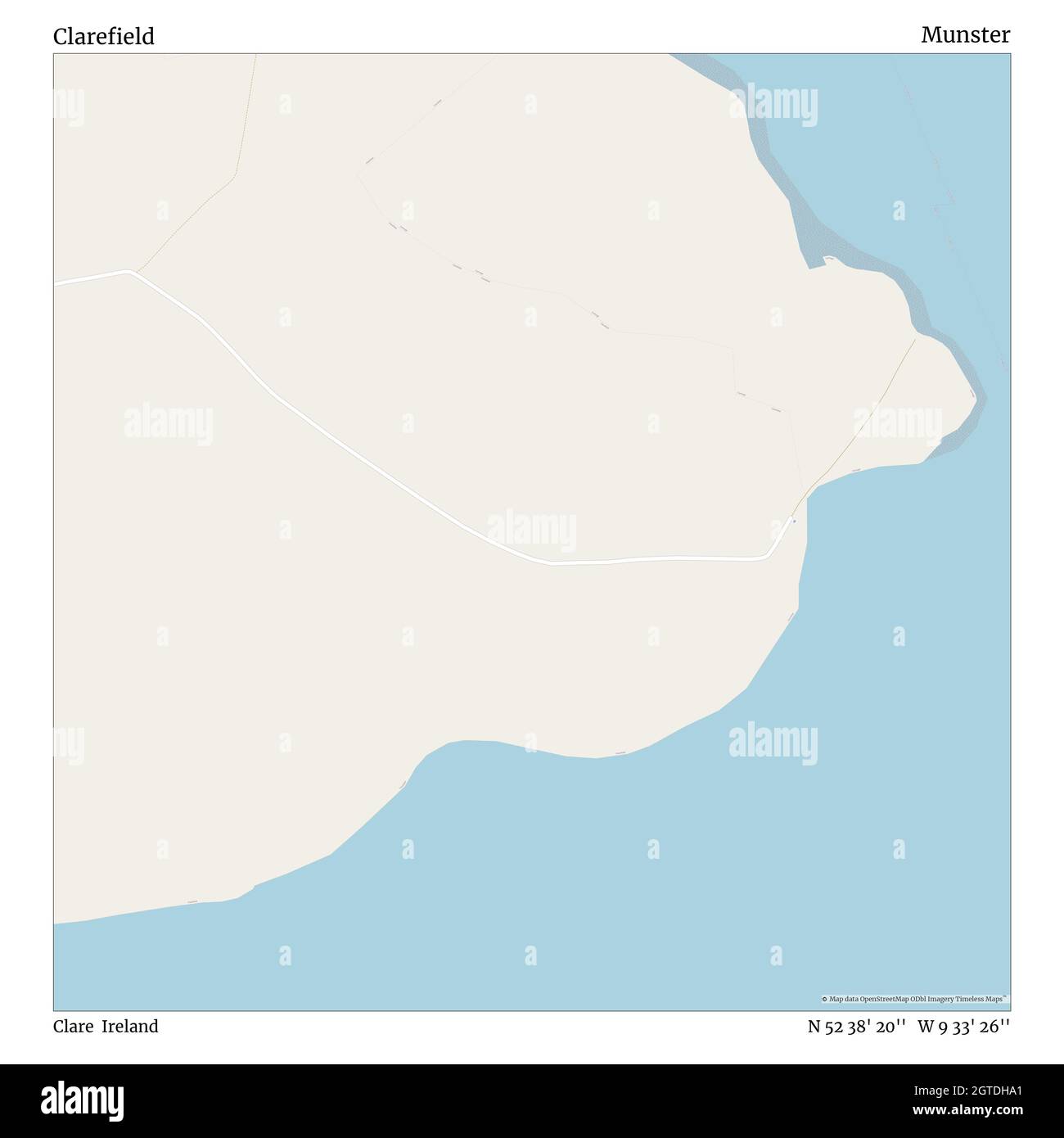 Clarefield, Clare, Ireland, Munster, N 52 38' 20'', W 9 33' 26''', map, Timeless Map Published in 2021. Viaggiatori, esploratori e avventurieri come Florence Nightingale, David Livingstone, Ernest Shackleton, Lewis and Clark e Sherlock Holmes si sono affidati alle mappe per pianificare i viaggi verso gli angoli più remoti del mondo, Timeless Maps sta mappando la maggior parte delle località del mondo, mostrando il successo di grandi sogni Foto Stock