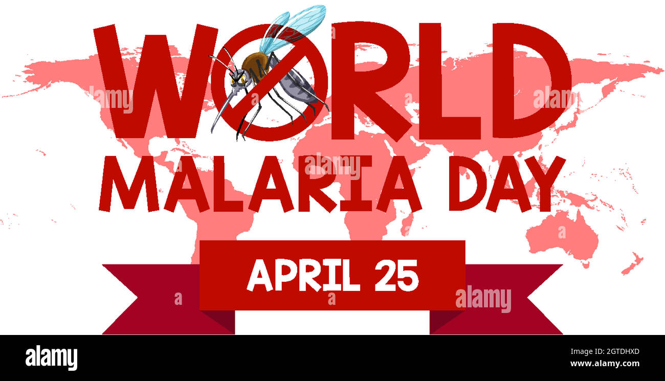 Logo o banner della Giornata Mondiale della malaria con segno di zanzara Illustrazione Vettoriale