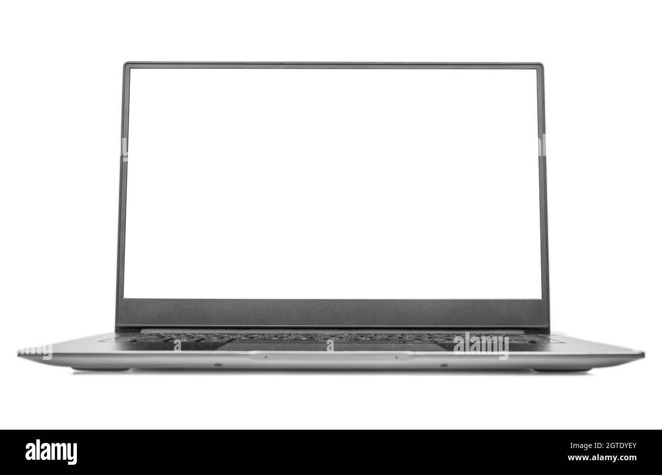 Computer portatile con schermo vuoto isolato su sfondo bianco, corpo in alluminio, computer portatile isolato Foto Stock