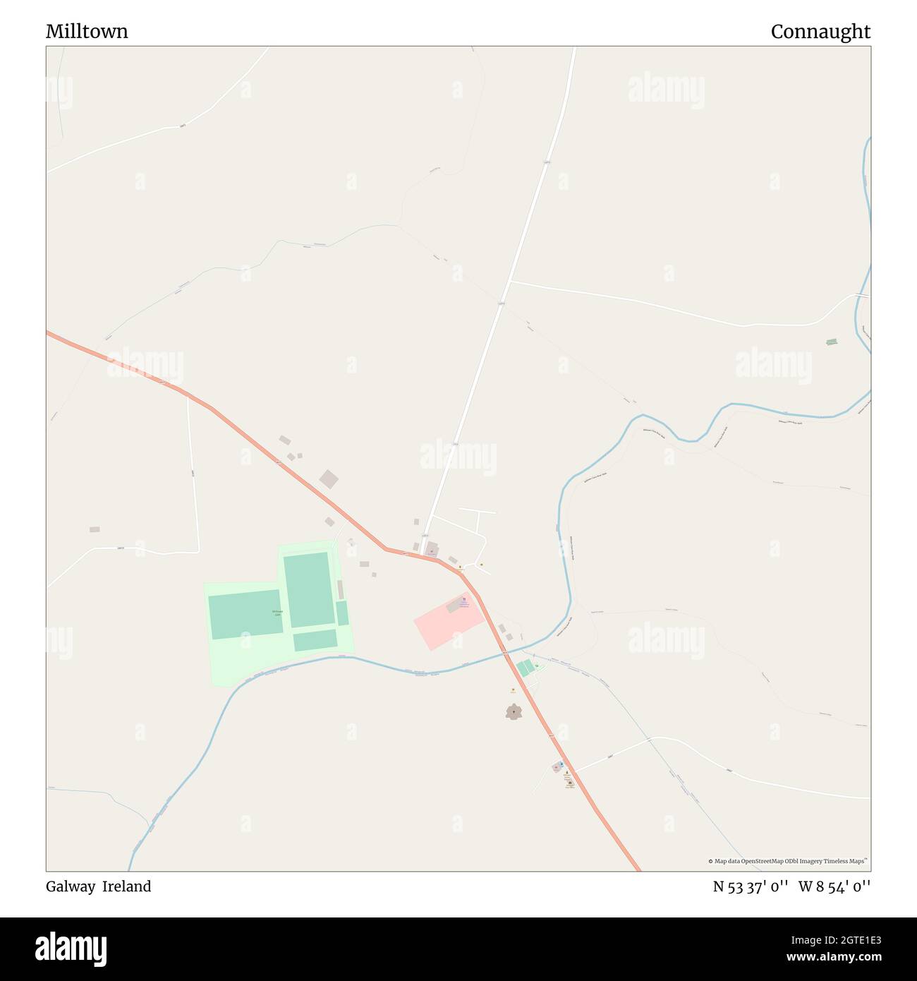 Milltown, Galway, Irlanda, Connaught, N 53 37' 0'', W 8 54' 0''', mappa, Mappa senza tempo pubblicata nel 2021. Viaggiatori, esploratori e avventurieri come Florence Nightingale, David Livingstone, Ernest Shackleton, Lewis and Clark e Sherlock Holmes si sono affidati alle mappe per pianificare i viaggi verso gli angoli più remoti del mondo, Timeless Maps sta mappando la maggior parte delle località del mondo, mostrando il successo di grandi sogni Foto Stock