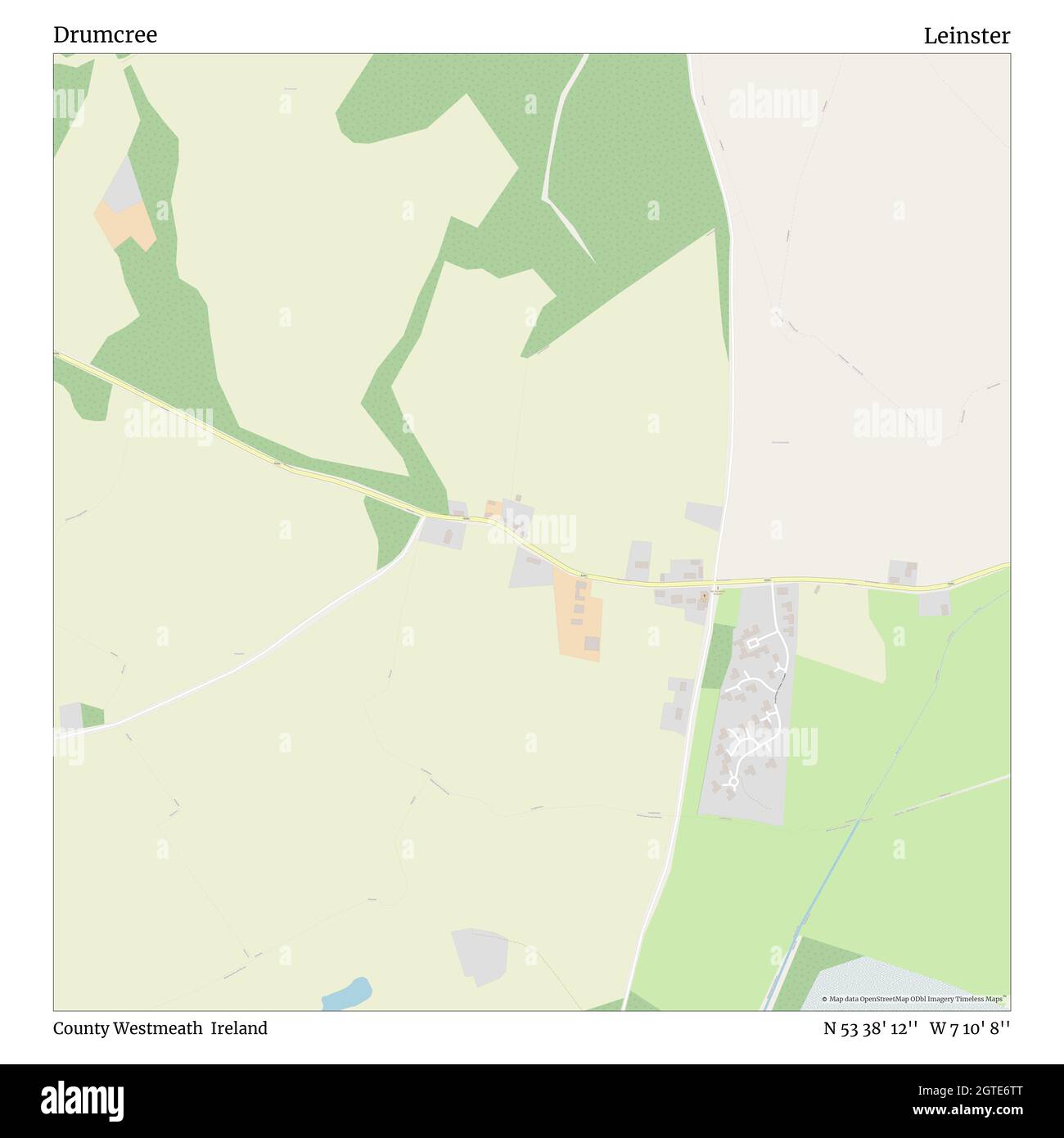 Drumcree, County Westmeath, Ireland, Leinster, N 53 38' 12'', W 7 10' 8''', map, Timeless Map pubblicato nel 2021. Viaggiatori, esploratori e avventurieri come Florence Nightingale, David Livingstone, Ernest Shackleton, Lewis and Clark e Sherlock Holmes si sono affidati alle mappe per pianificare i viaggi verso gli angoli più remoti del mondo, Timeless Maps sta mappando la maggior parte delle località del mondo, mostrando il successo di grandi sogni Foto Stock