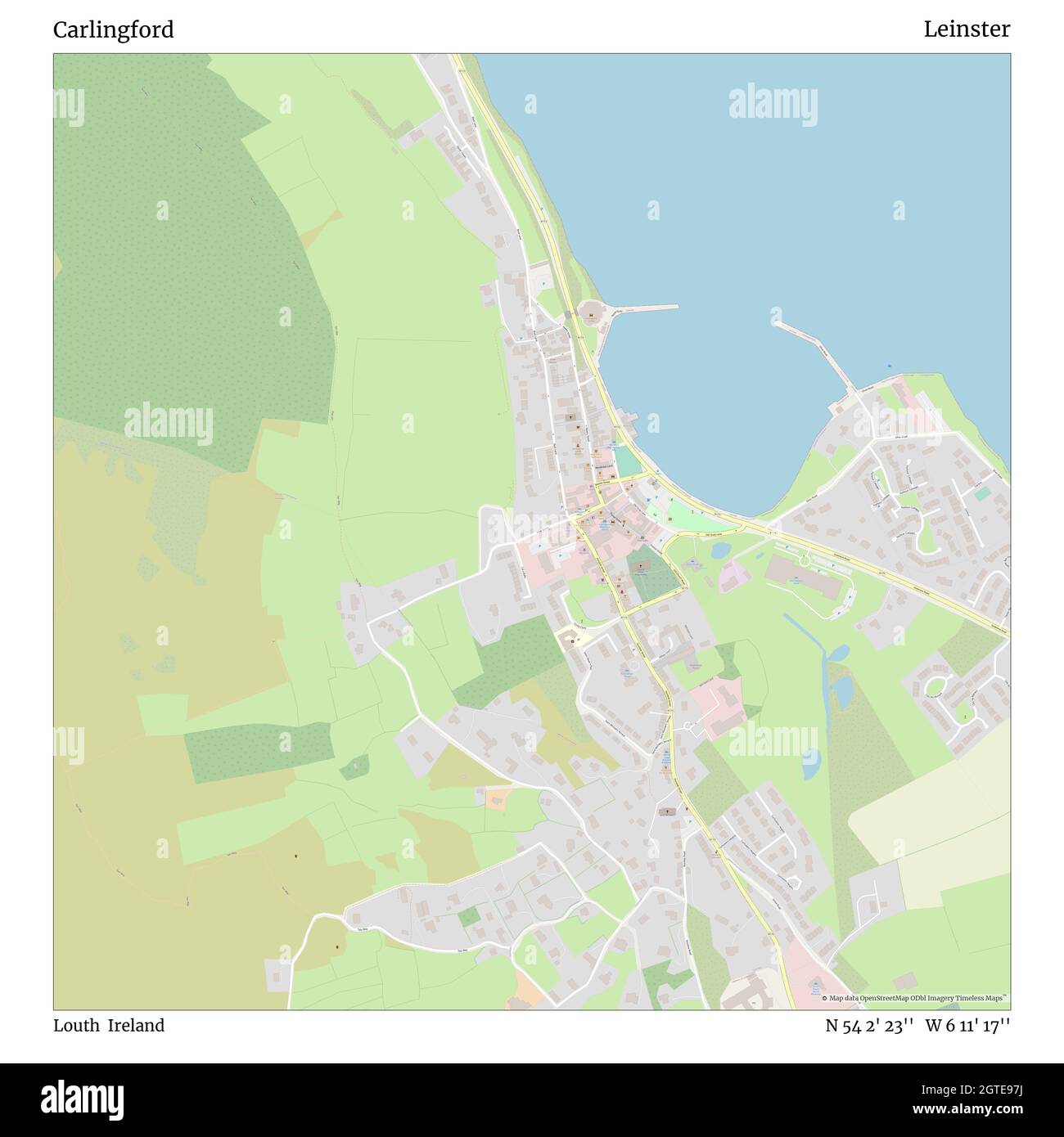 Carlingford, Louth, Irlanda, Leinster, N 54 2' 23''', W 6 11' 17''', mappa, mappa senza tempo pubblicata nel 2021. Viaggiatori, esploratori e avventurieri come Florence Nightingale, David Livingstone, Ernest Shackleton, Lewis and Clark e Sherlock Holmes si sono affidati alle mappe per pianificare i viaggi verso gli angoli più remoti del mondo, Timeless Maps sta mappando la maggior parte delle località del mondo, mostrando il successo di grandi sogni Foto Stock