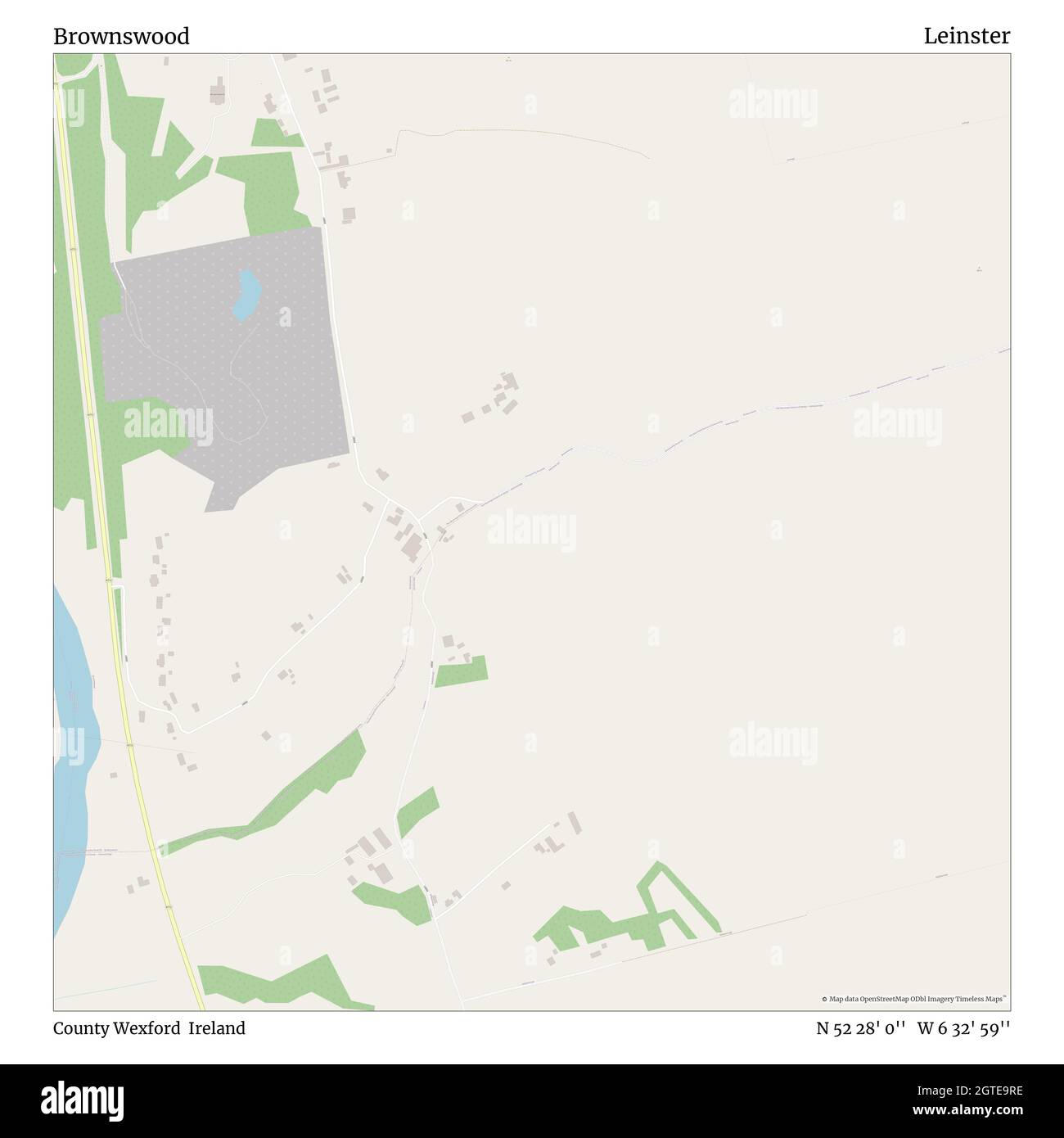 Brownswood, County Wexford, Irlanda, Leinster, N 52 28' 0'', W 6 32' 59''', mappa, mappa senza tempo pubblicata nel 2021. Viaggiatori, esploratori e avventurieri come Florence Nightingale, David Livingstone, Ernest Shackleton, Lewis and Clark e Sherlock Holmes si sono affidati alle mappe per pianificare i viaggi verso gli angoli più remoti del mondo, Timeless Maps sta mappando la maggior parte delle località del mondo, mostrando il successo di grandi sogni Foto Stock