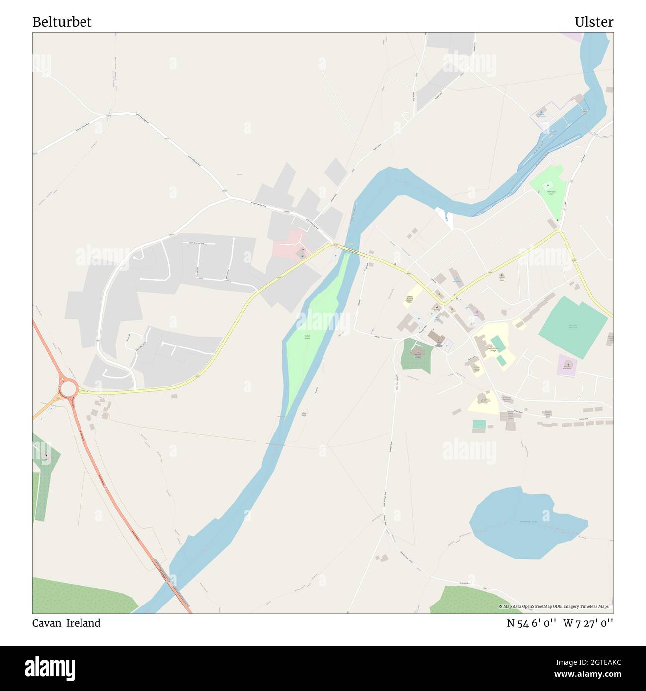 Belturbet, Cavan, Irlanda, Ulster, N 54 6' 0''', W 7 27' 0''', mappa, mappa senza tempo pubblicata nel 2021. Viaggiatori, esploratori e avventurieri come Florence Nightingale, David Livingstone, Ernest Shackleton, Lewis and Clark e Sherlock Holmes si sono affidati alle mappe per pianificare i viaggi verso gli angoli più remoti del mondo, Timeless Maps sta mappando la maggior parte delle località del mondo, mostrando il successo di grandi sogni Foto Stock