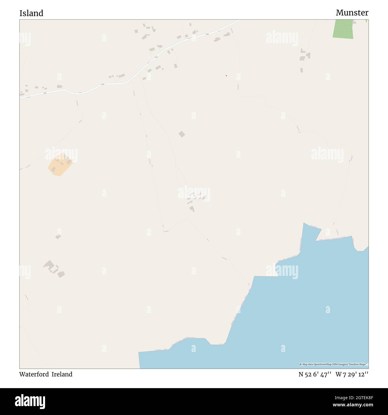 Isola, Waterford, Irlanda, Munster, N 52 6' 47'', W 7 29' 12''', mappa, mappa senza tempo pubblicata nel 2021. Viaggiatori, esploratori e avventurieri come Florence Nightingale, David Livingstone, Ernest Shackleton, Lewis and Clark e Sherlock Holmes si sono affidati alle mappe per pianificare i viaggi verso gli angoli più remoti del mondo, Timeless Maps sta mappando la maggior parte delle località del mondo, mostrando il successo di grandi sogni Foto Stock