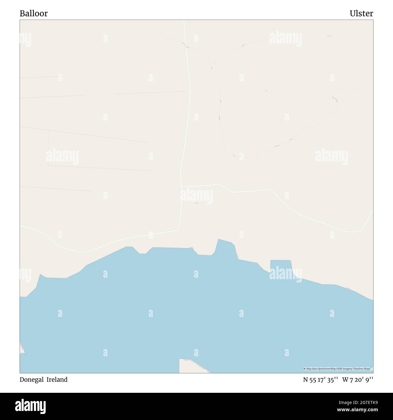 Balloor, Donegal, Irlanda, Ulster, N 55 17' 35''', W 7 20' 9''', mappa, mappa senza tempo pubblicata nel 2021. Viaggiatori, esploratori e avventurieri come Florence Nightingale, David Livingstone, Ernest Shackleton, Lewis and Clark e Sherlock Holmes si sono affidati alle mappe per pianificare i viaggi verso gli angoli più remoti del mondo, Timeless Maps sta mappando la maggior parte delle località del mondo, mostrando il successo di grandi sogni Foto Stock